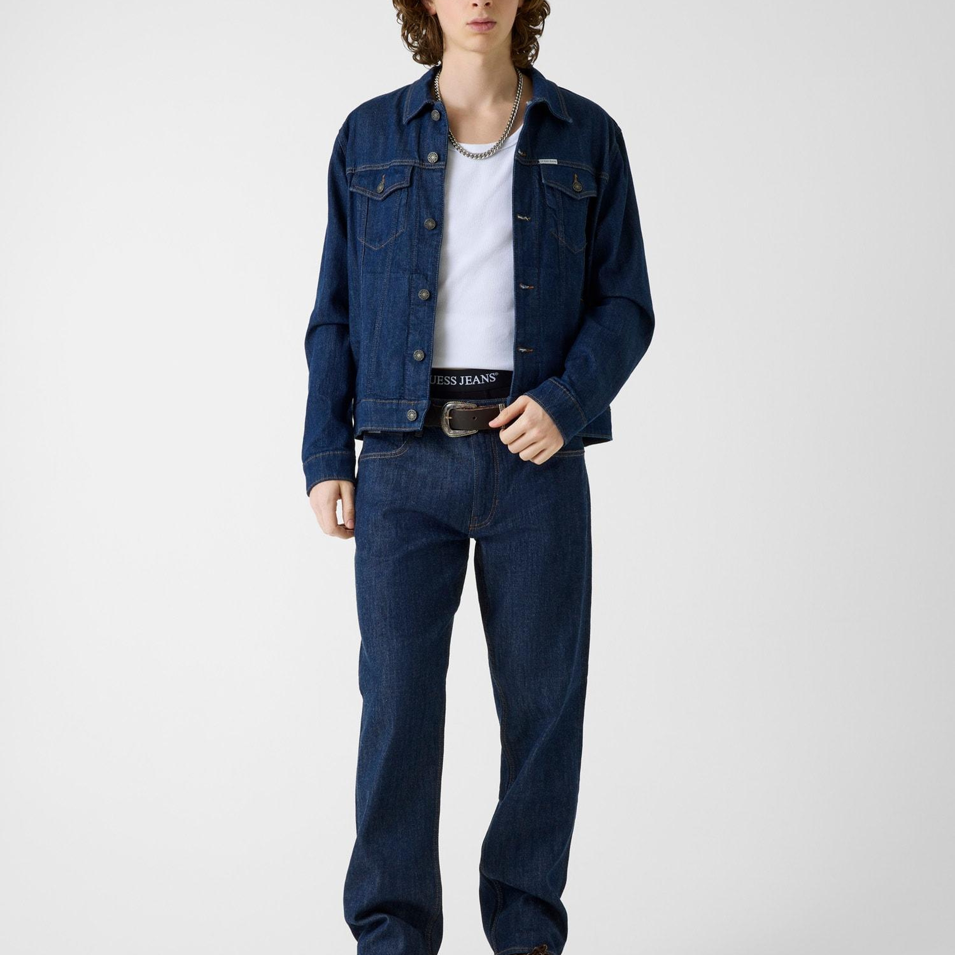 Guess Jeans Indigo Erkek Denim Ceket