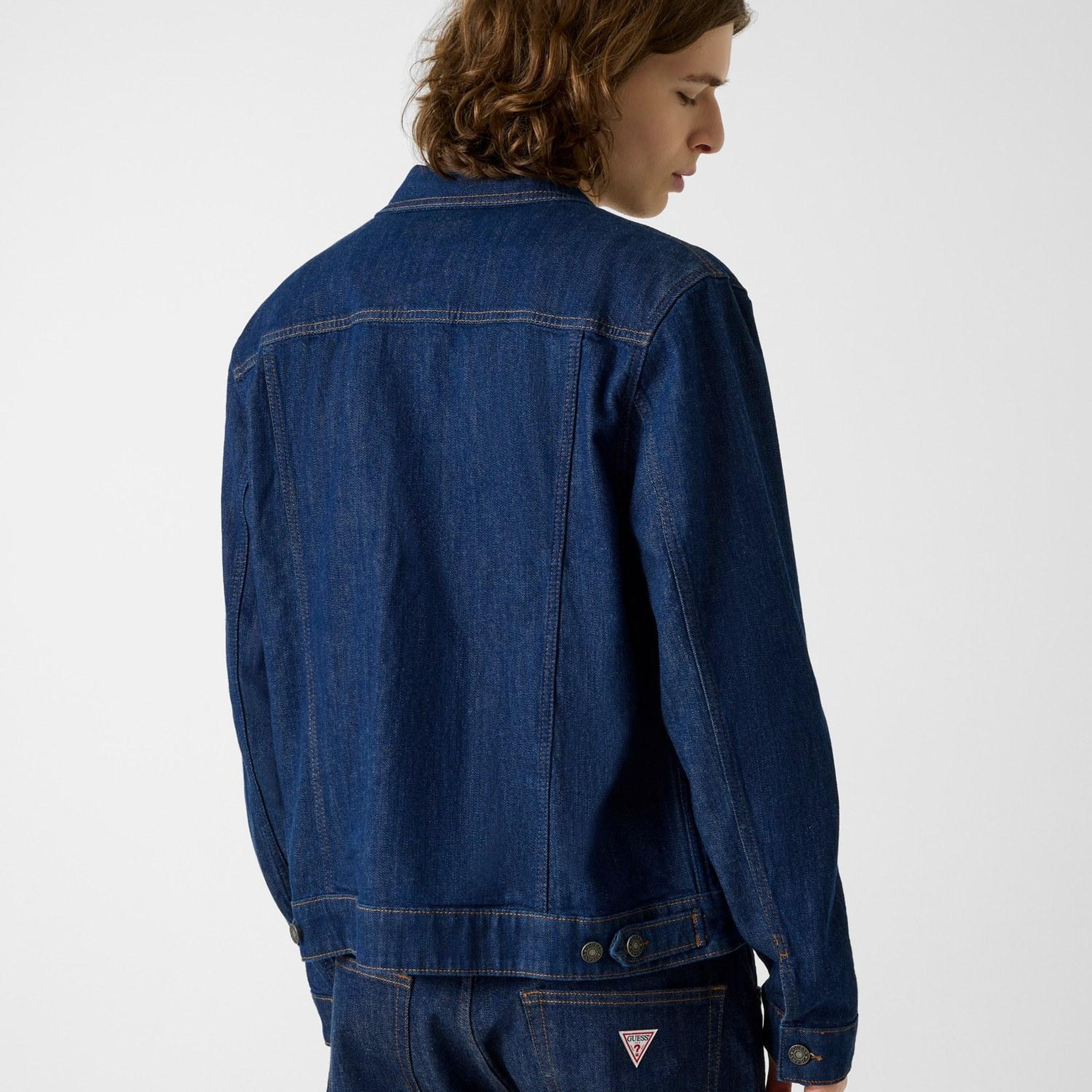Guess Jeans Indigo Erkek Denim Ceket