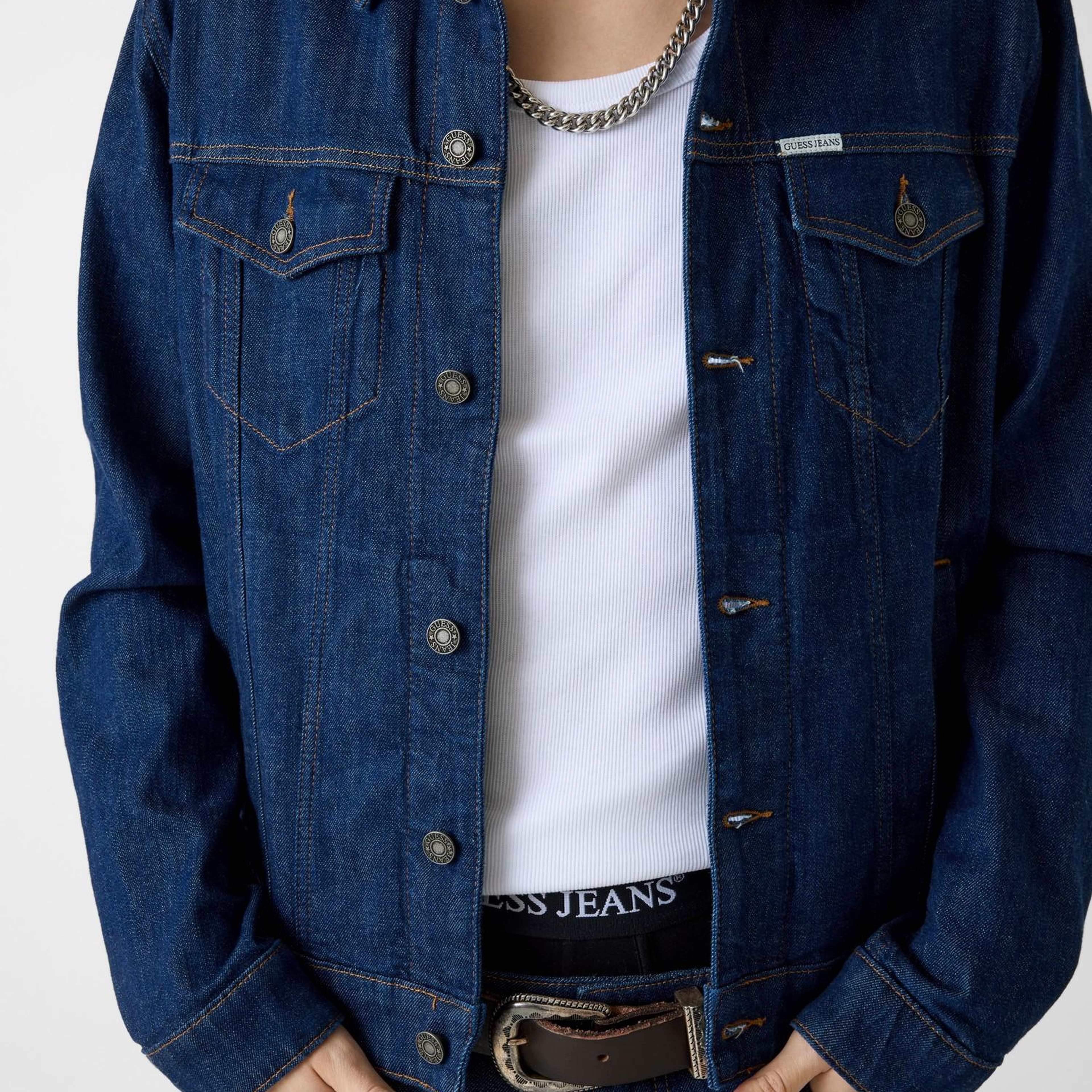 Guess Jeans Indigo Erkek Denim Ceket