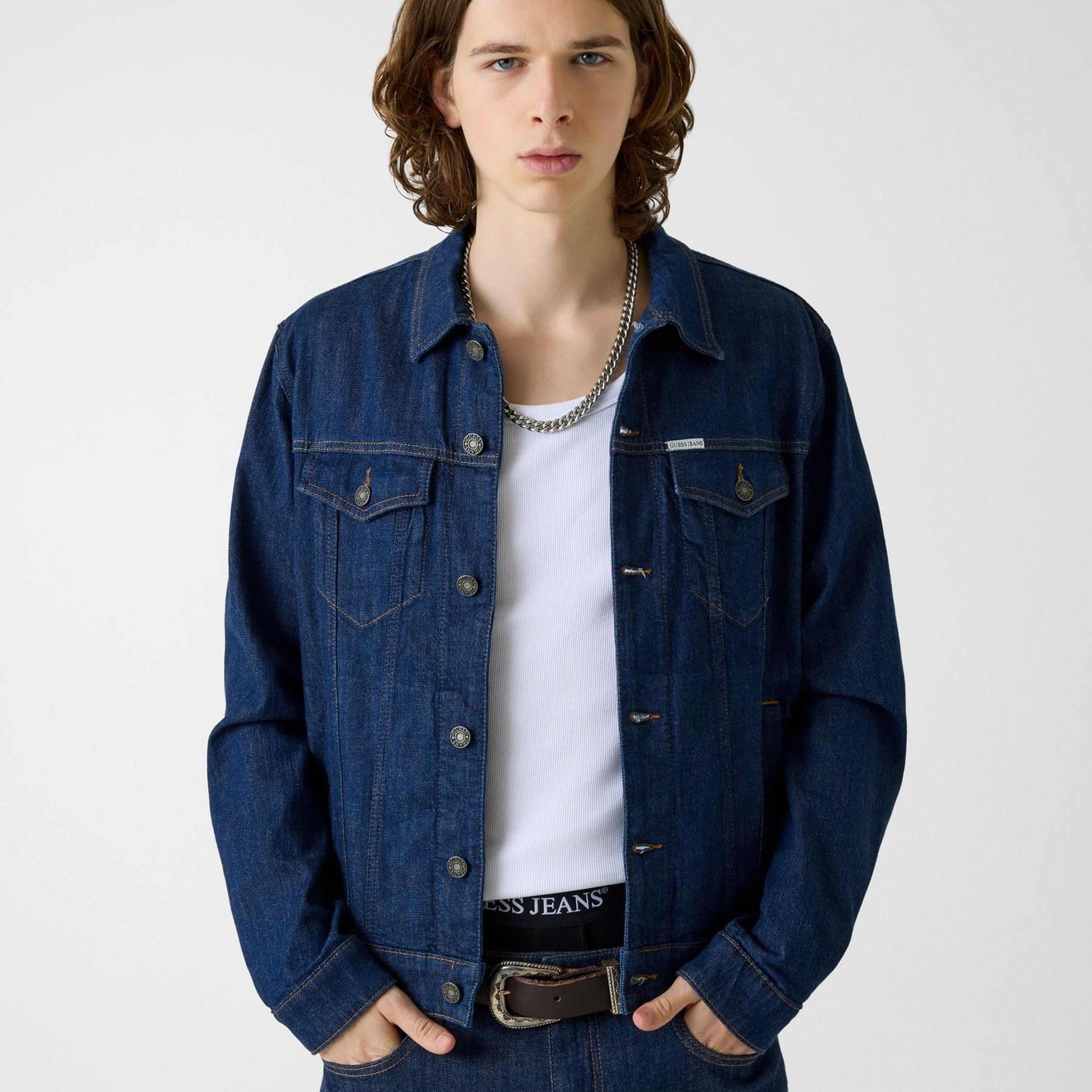 Guess Jeans Indigo Erkek Denim Ceket