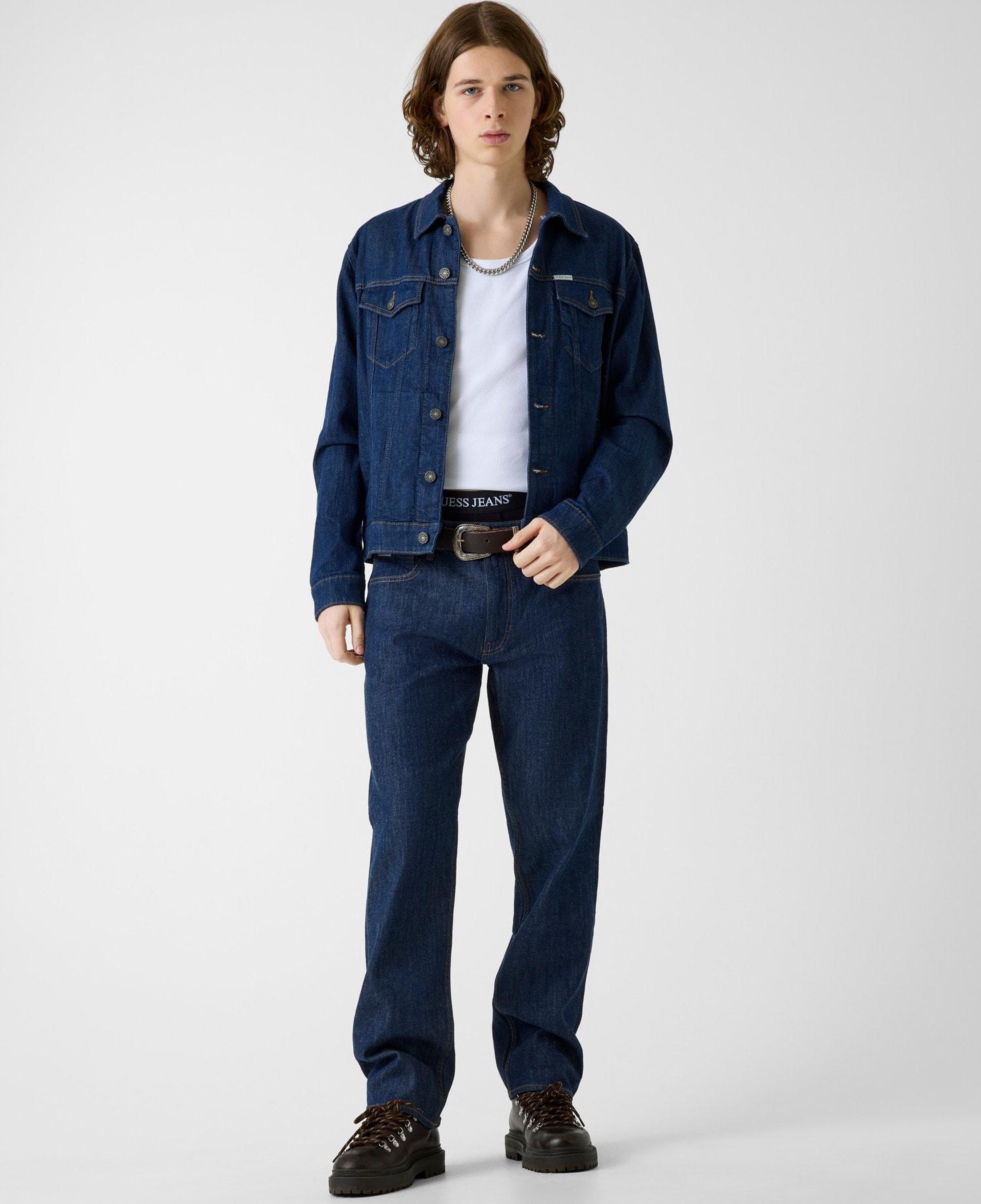 Guess Jeans Indigo Erkek Denim Ceket