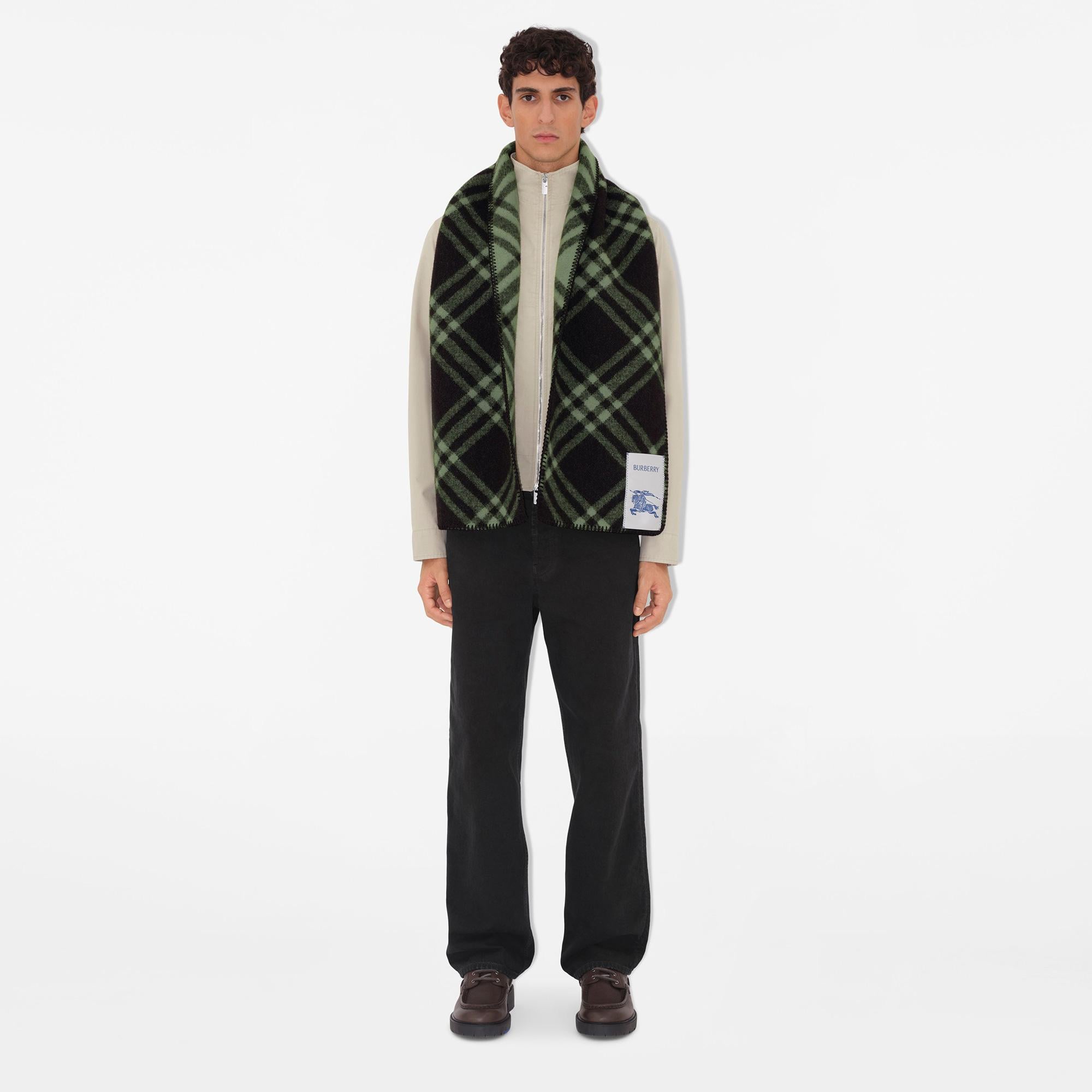 Burberry Tri Bar Wool Kadın Haki Atkı