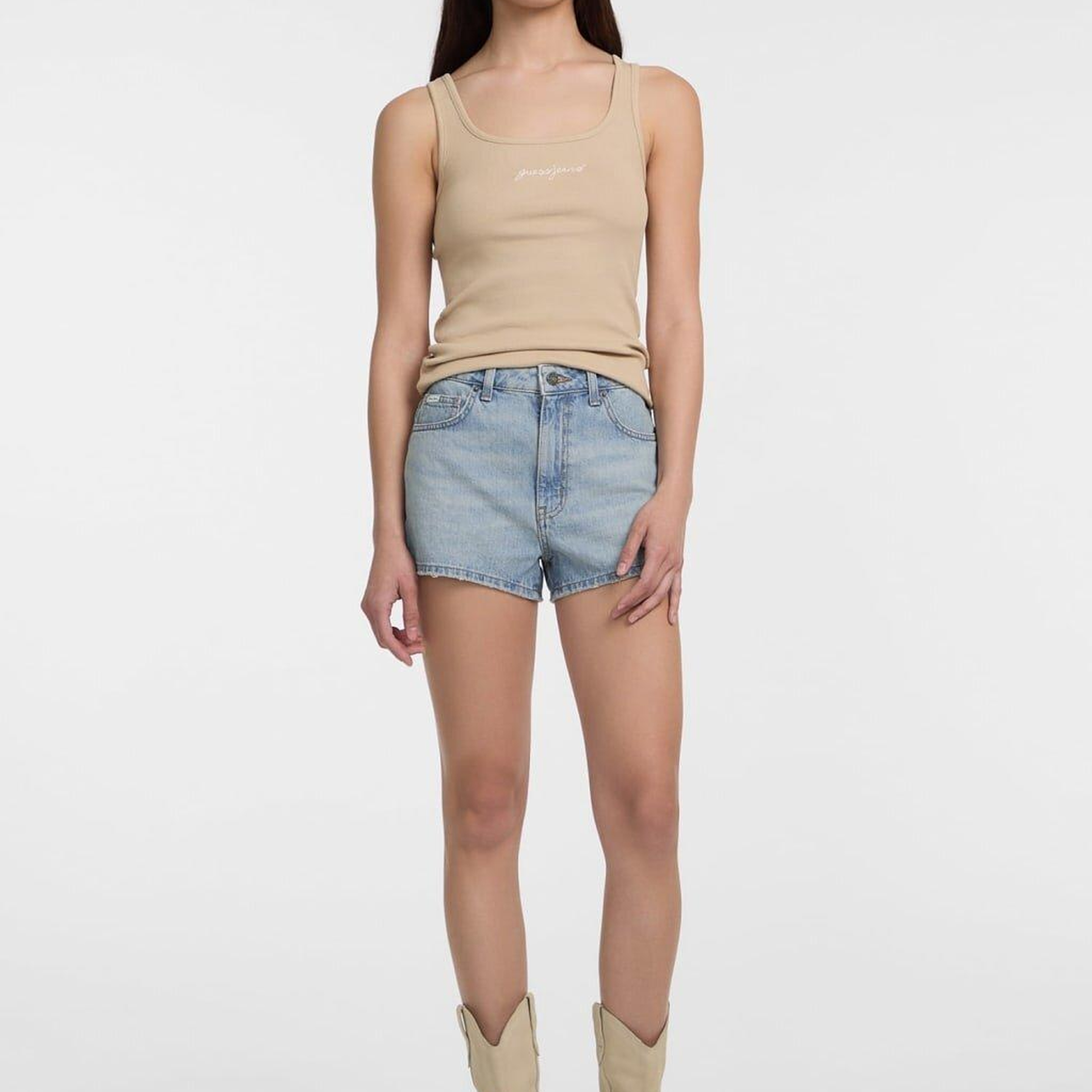 Guess Jeans Kadın Keten Karışımlı Regular Fit Denim Şort