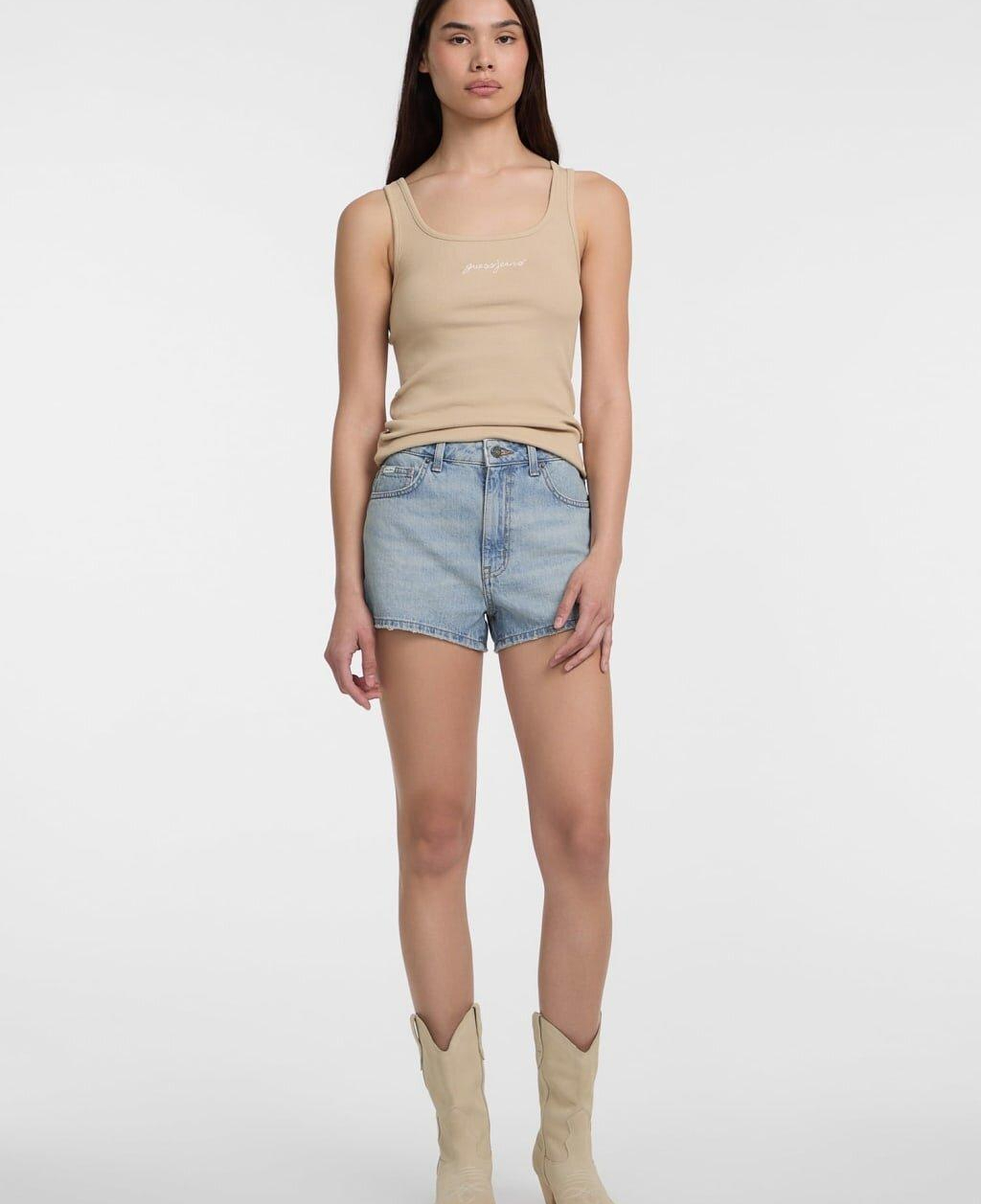 Guess Jeans Kadın Keten Karışımlı Regular Fit Denim Şort