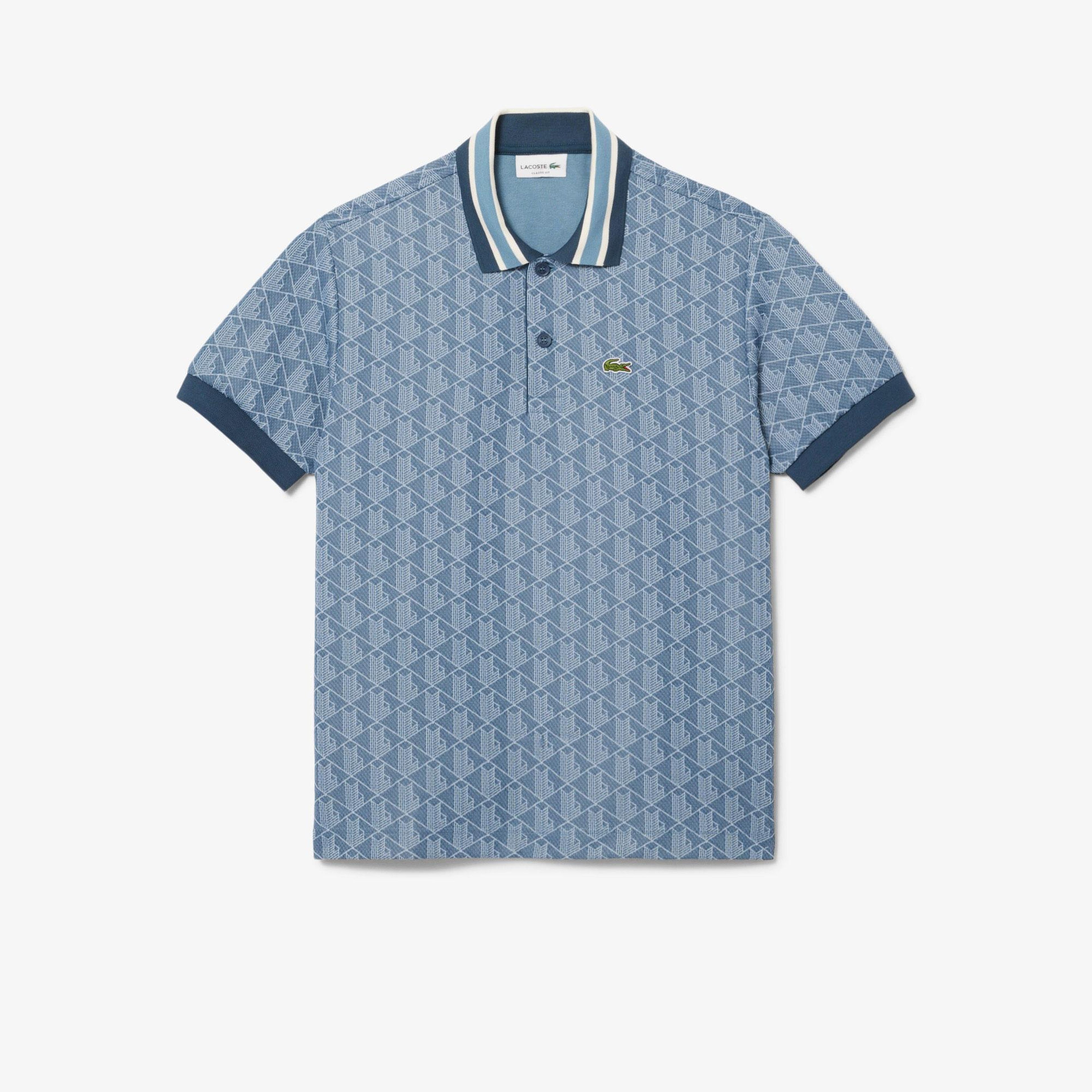 Erkek Classic Fit Monogram Mavi Polo