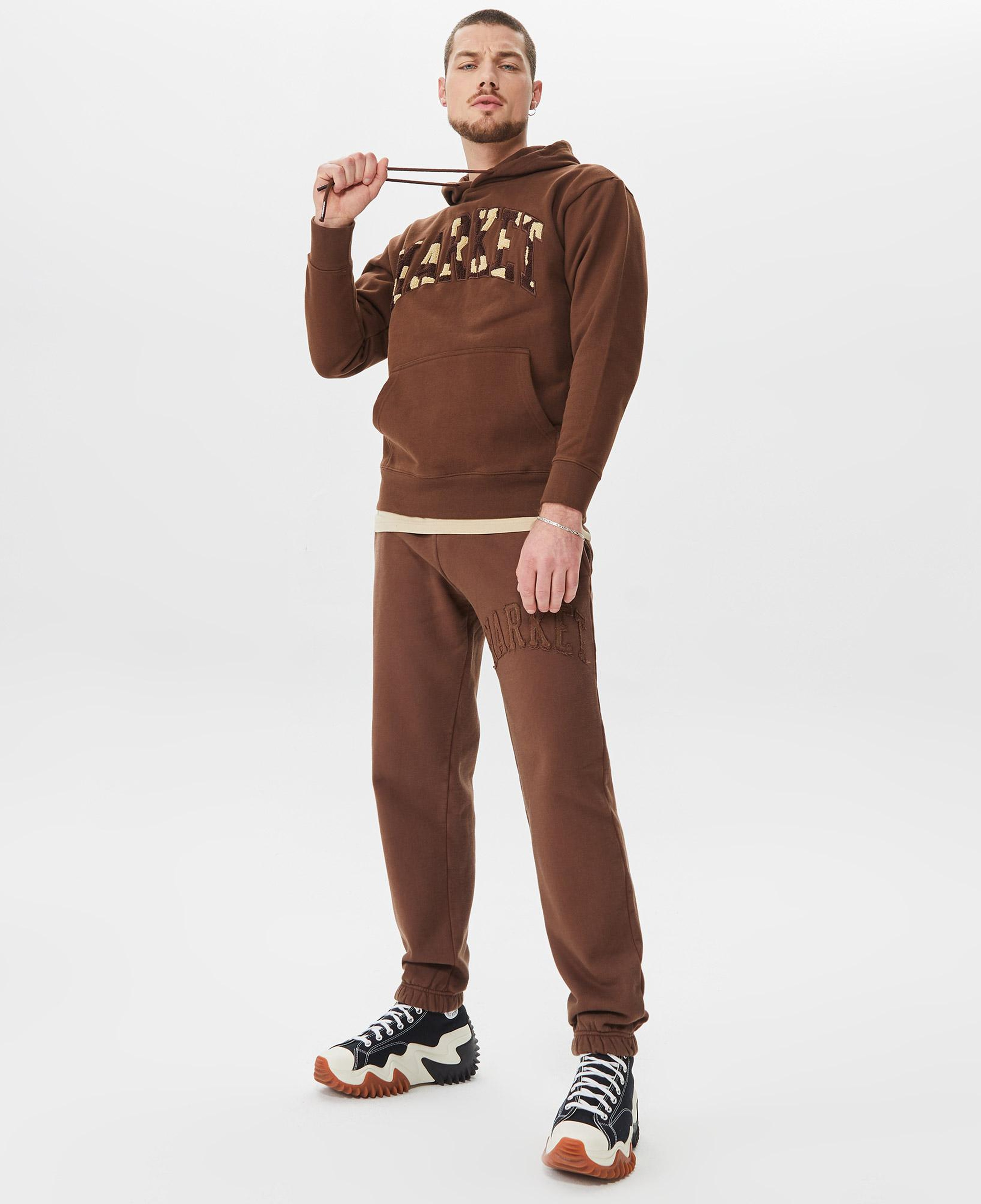 Market Chess Club Applique Fleece Erkek Kahverengi Hoodie