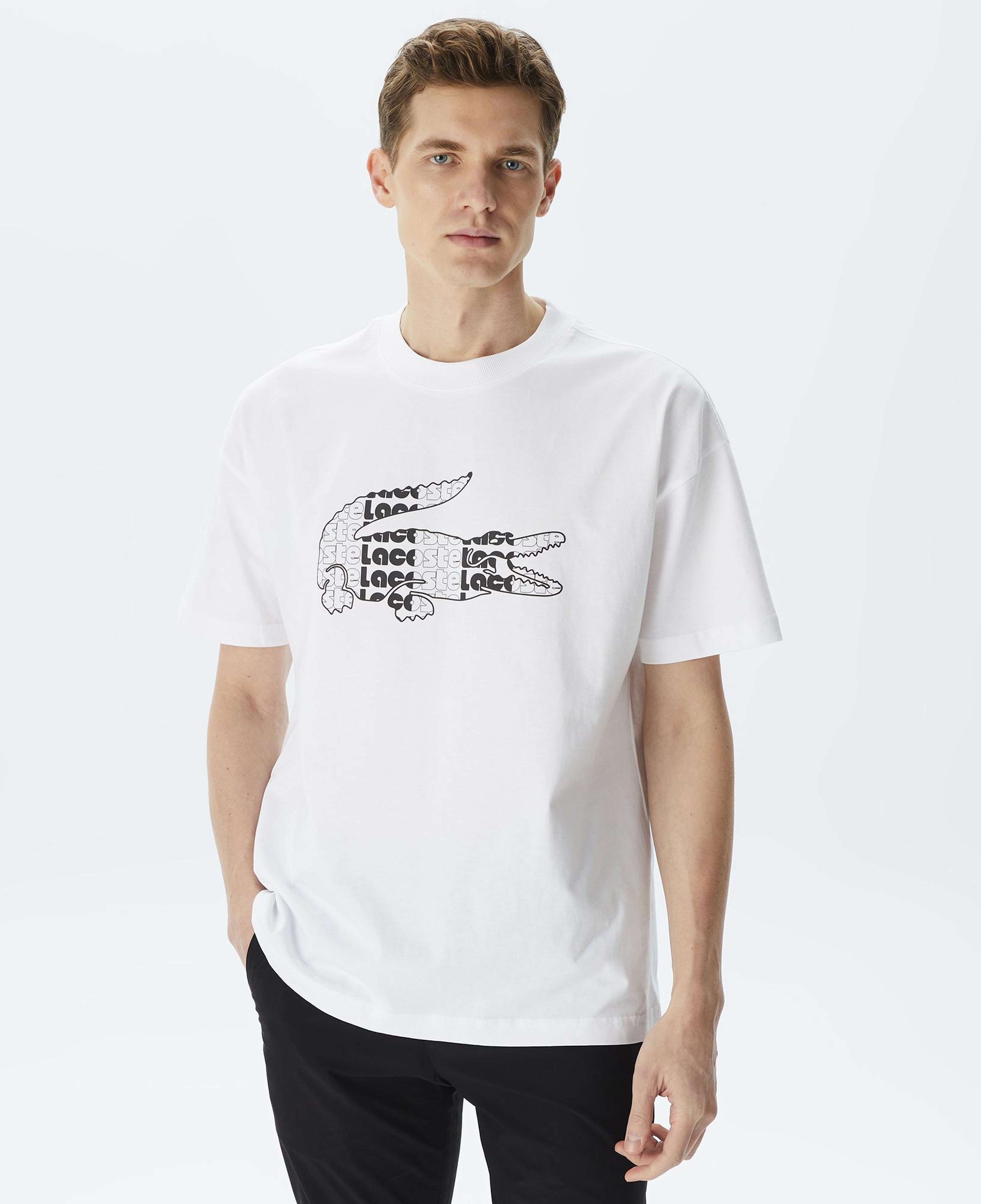 Erkek Relaxed Fit Bisiklet Yaka Baskılı Beyaz T-Shirt