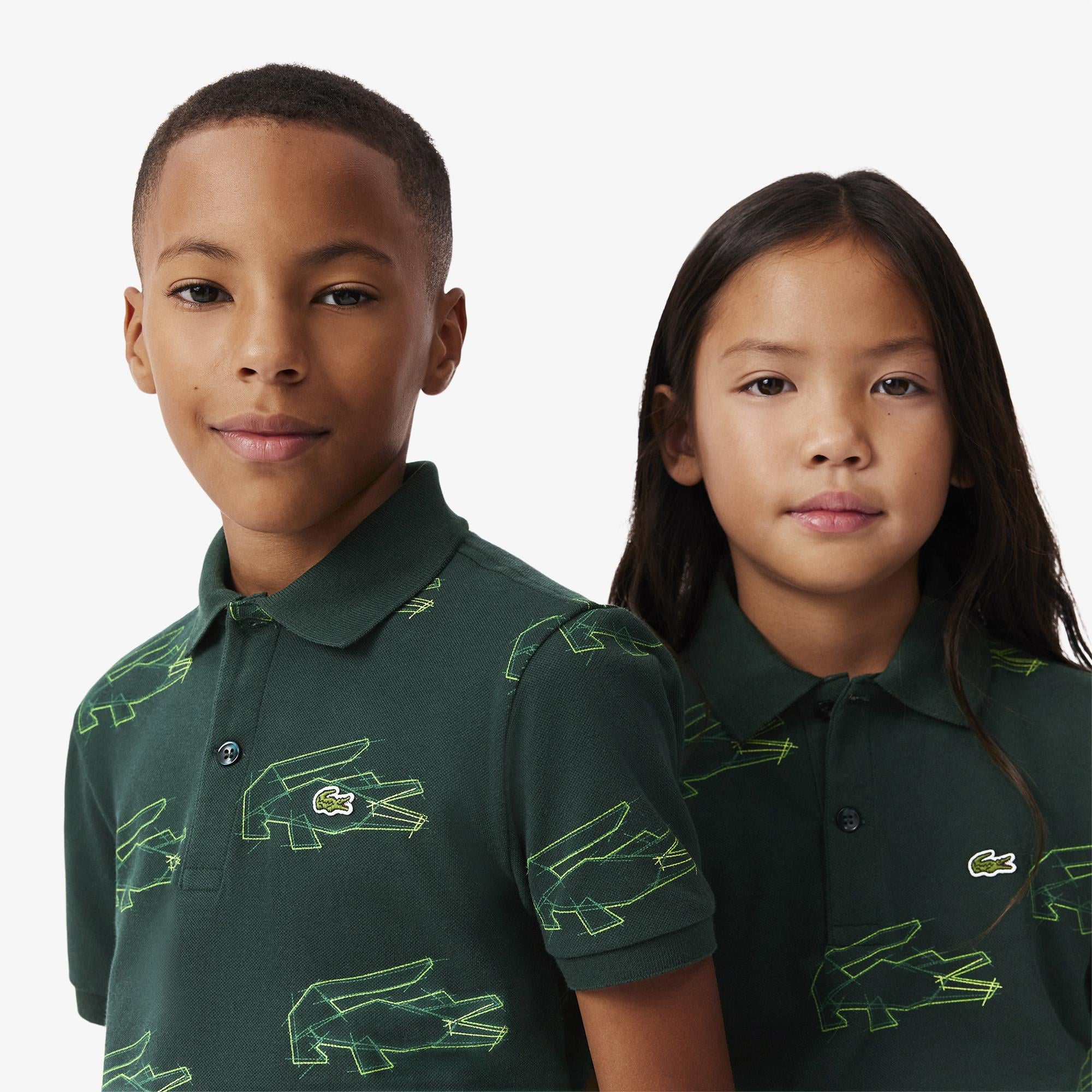 Lacoste Çocuk Baskılı Koyu Yeşil Polo
