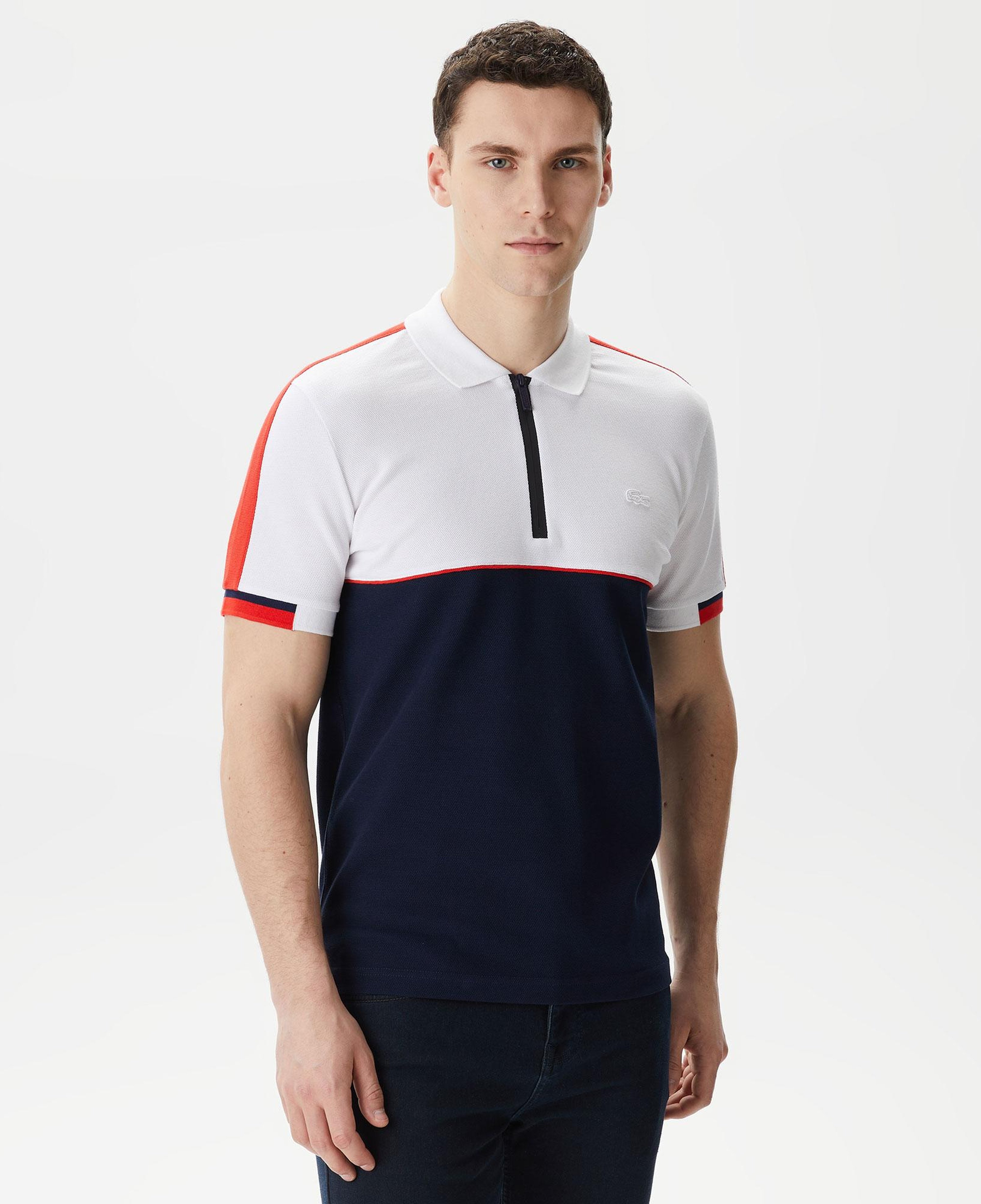 Erkek Regular Fit Renk Bloklu Beyaz Polo