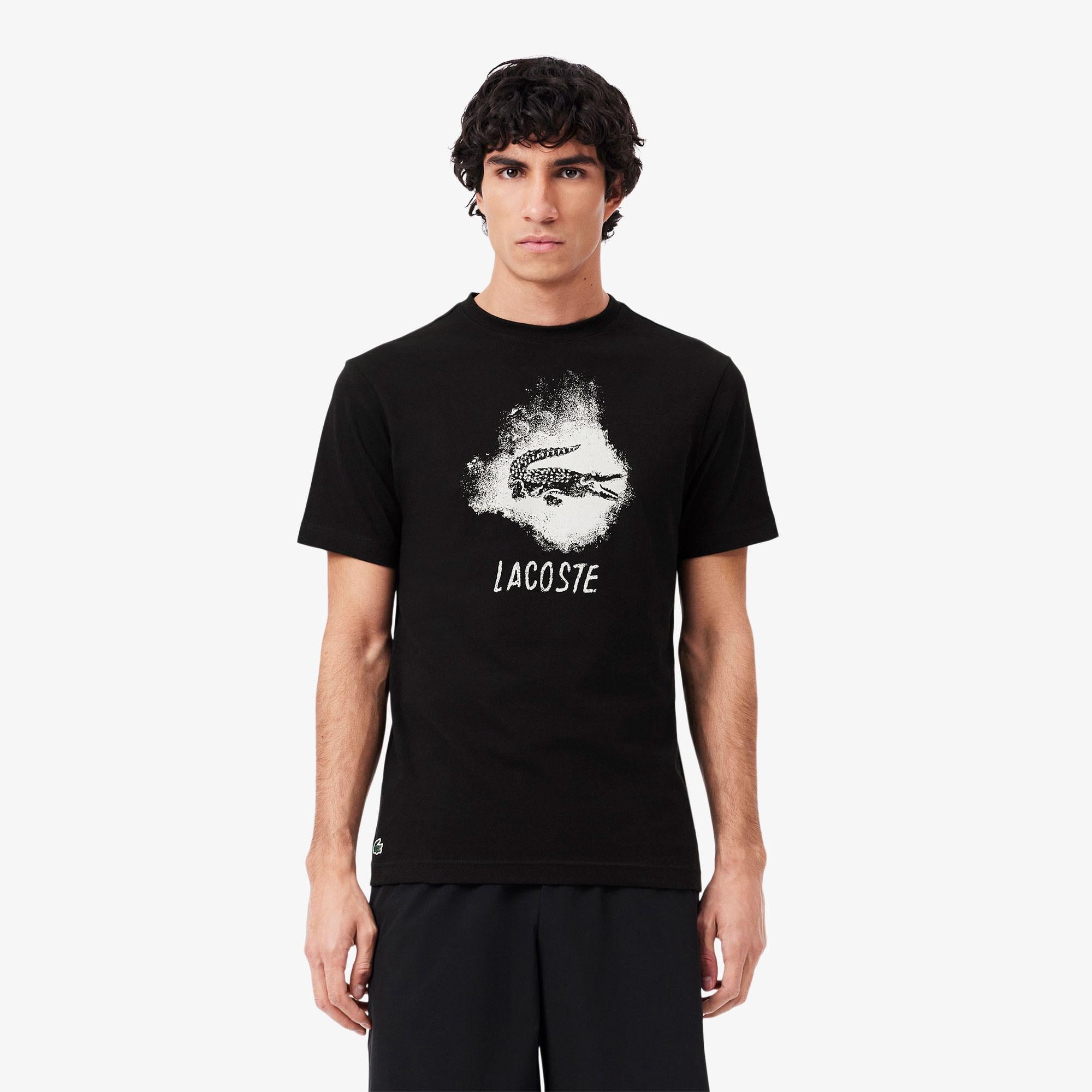 Erkek Regular Fit Bisiklet Yaka Baskılı Siyah T-Shirt