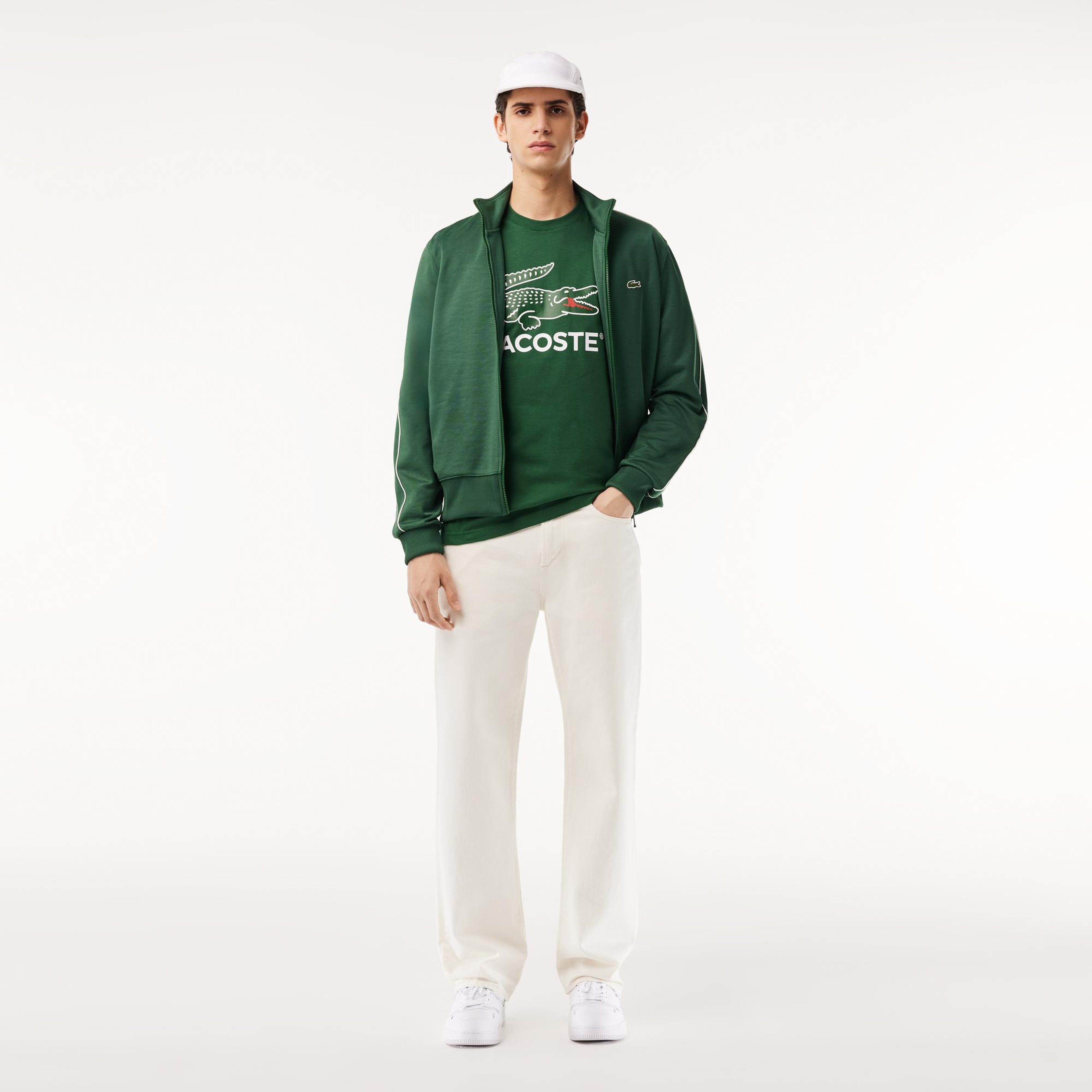 Erkek Regular Fit Bisiklet Yaka Baskılı Yeşil T-Shirt