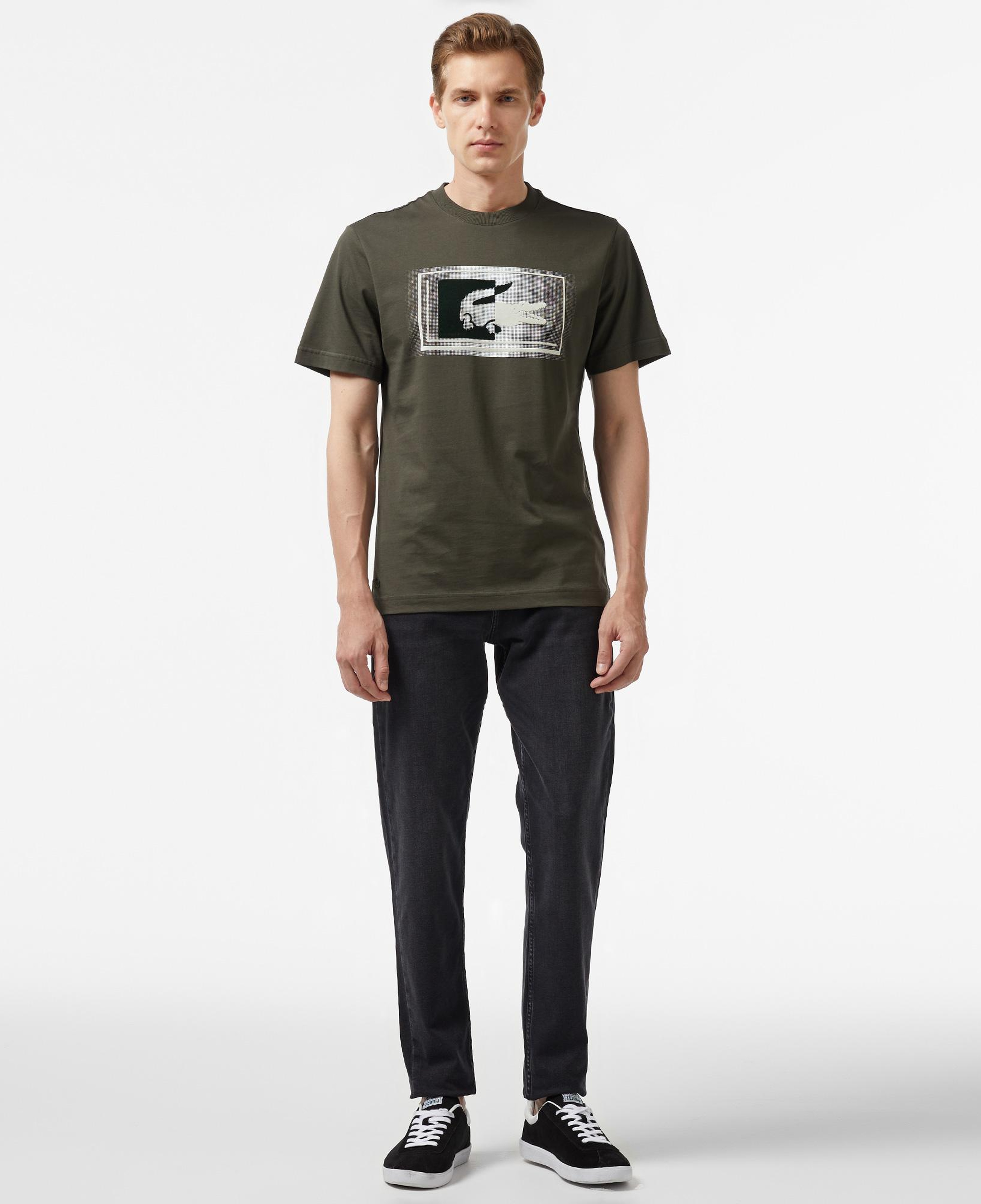 Erkek Regular Fit Bisiklet Yaka Baskılı Haki Modal Karışımlı T-Shirt