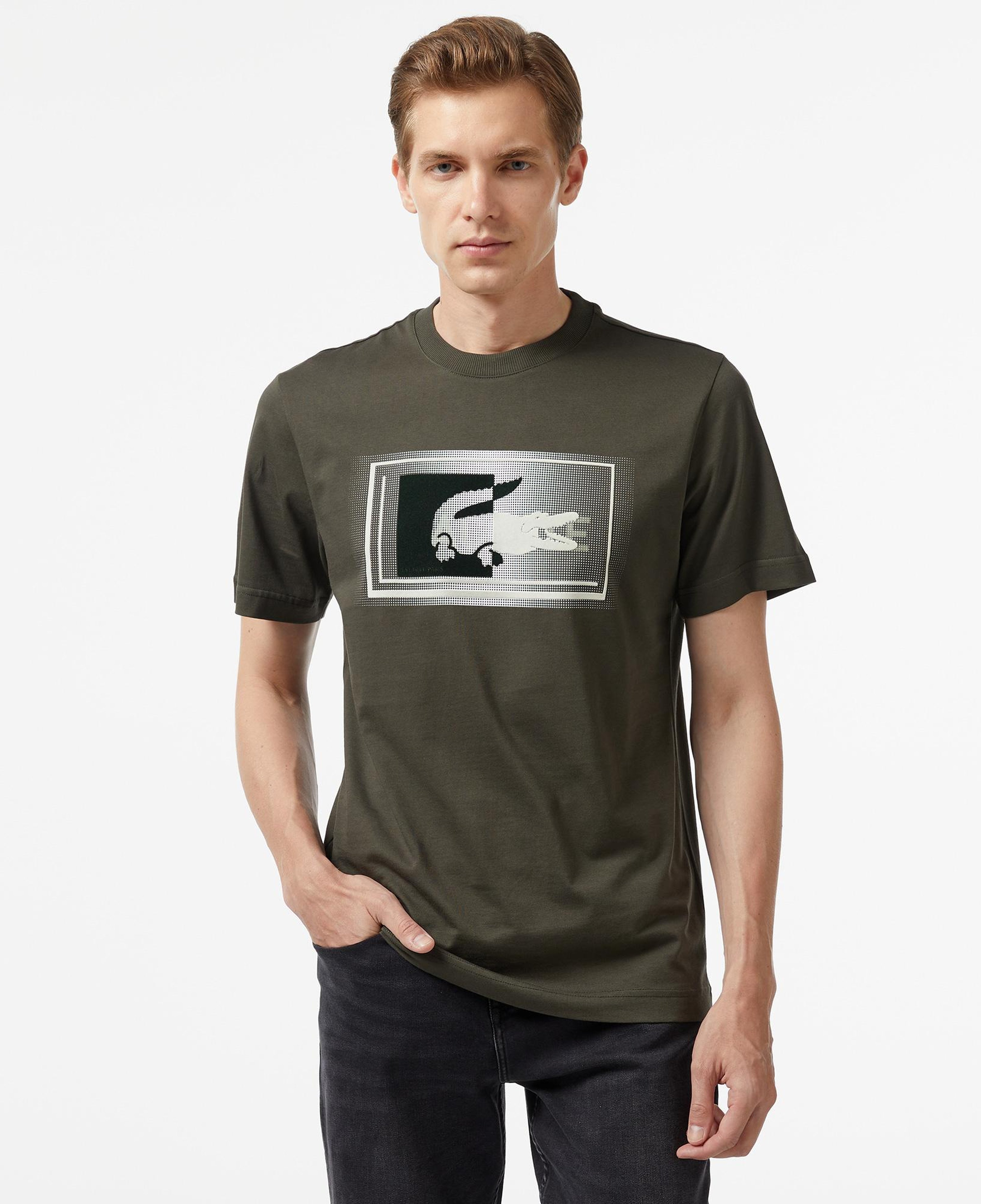 Erkek Regular Fit Bisiklet Yaka Baskılı Haki Modal Karışımlı T-Shirt