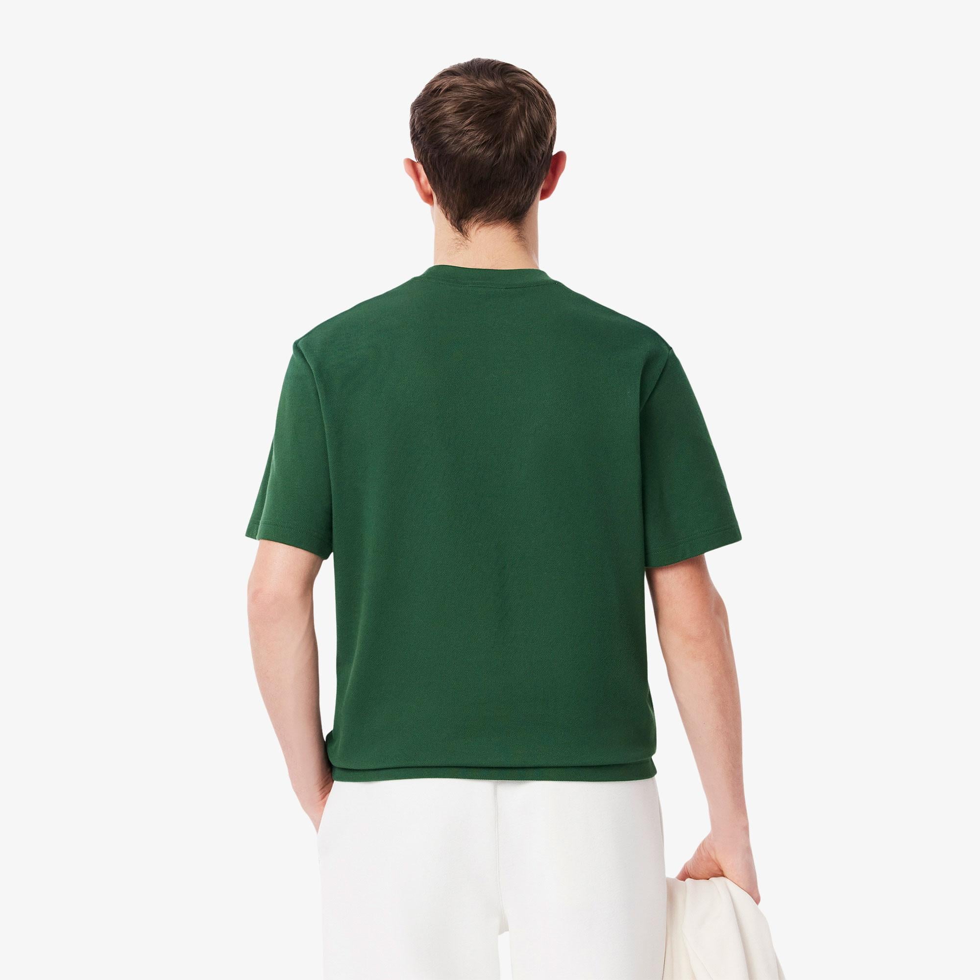 Erkek Classic Fit Bisiklet Yaka Desenli Koyu Yeşil T-Shirt