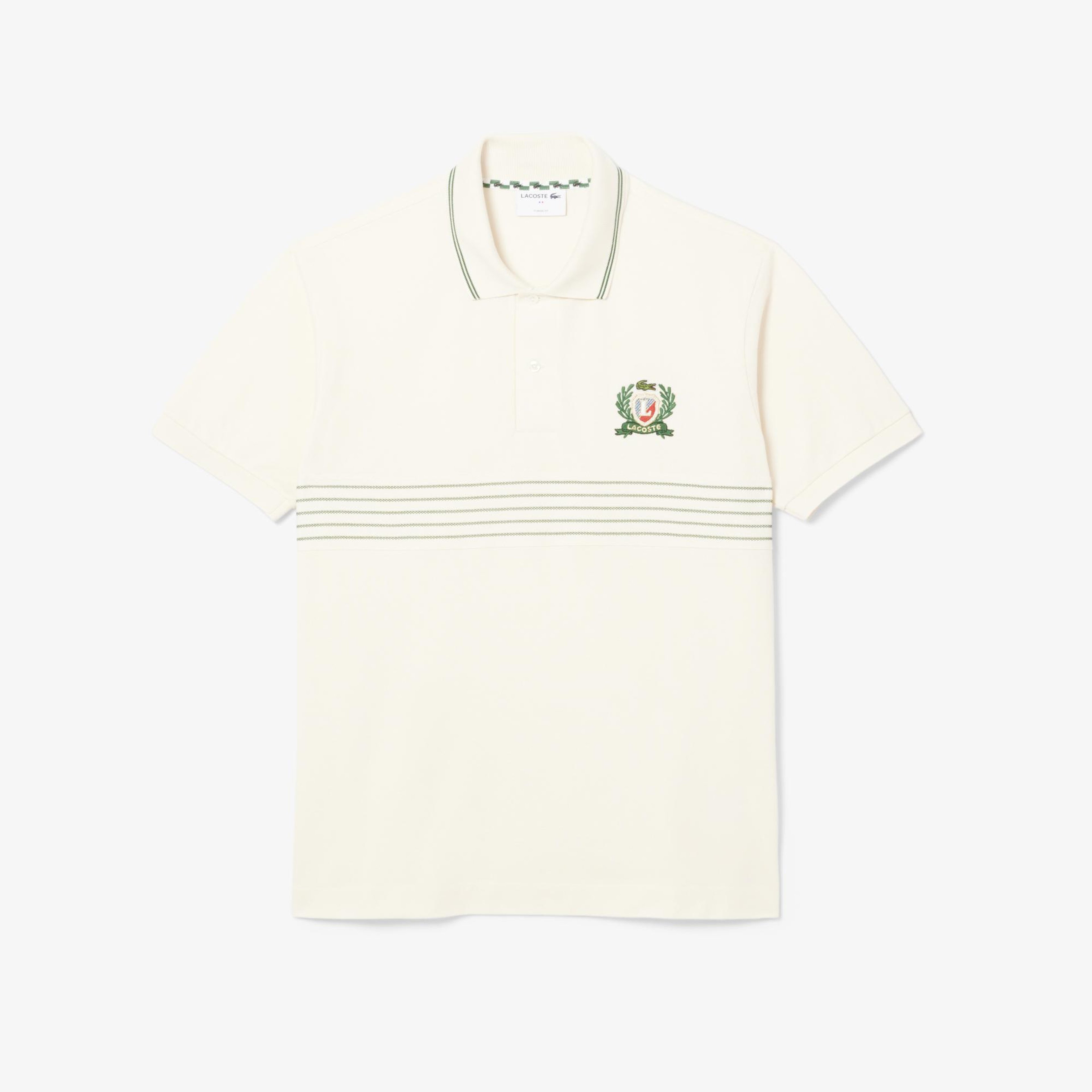 Erkek Classic Fit Çizgili Krem Polo