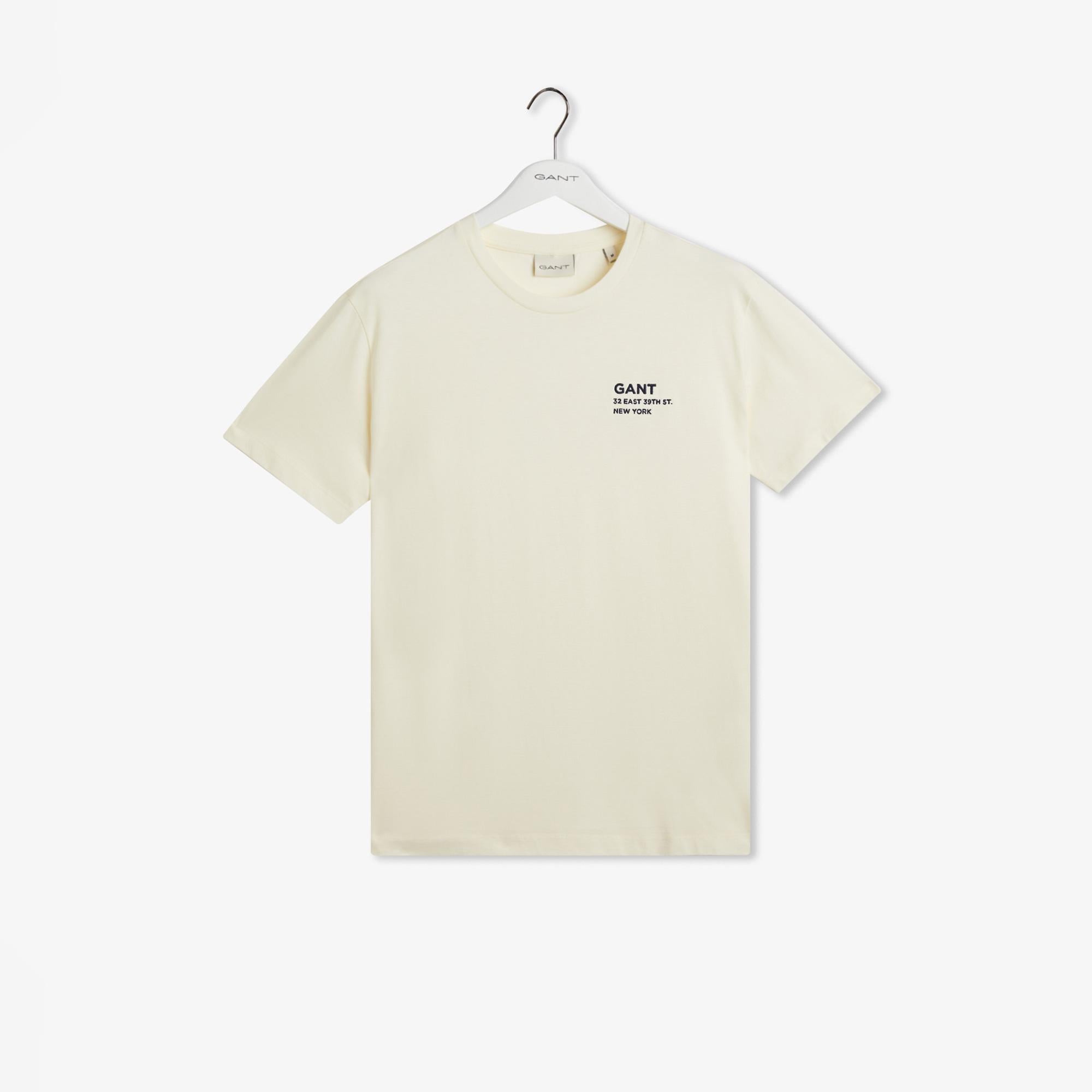 GANT Erkek Krem Regular Fit Bisiklet Yaka Logolu T-Shirt