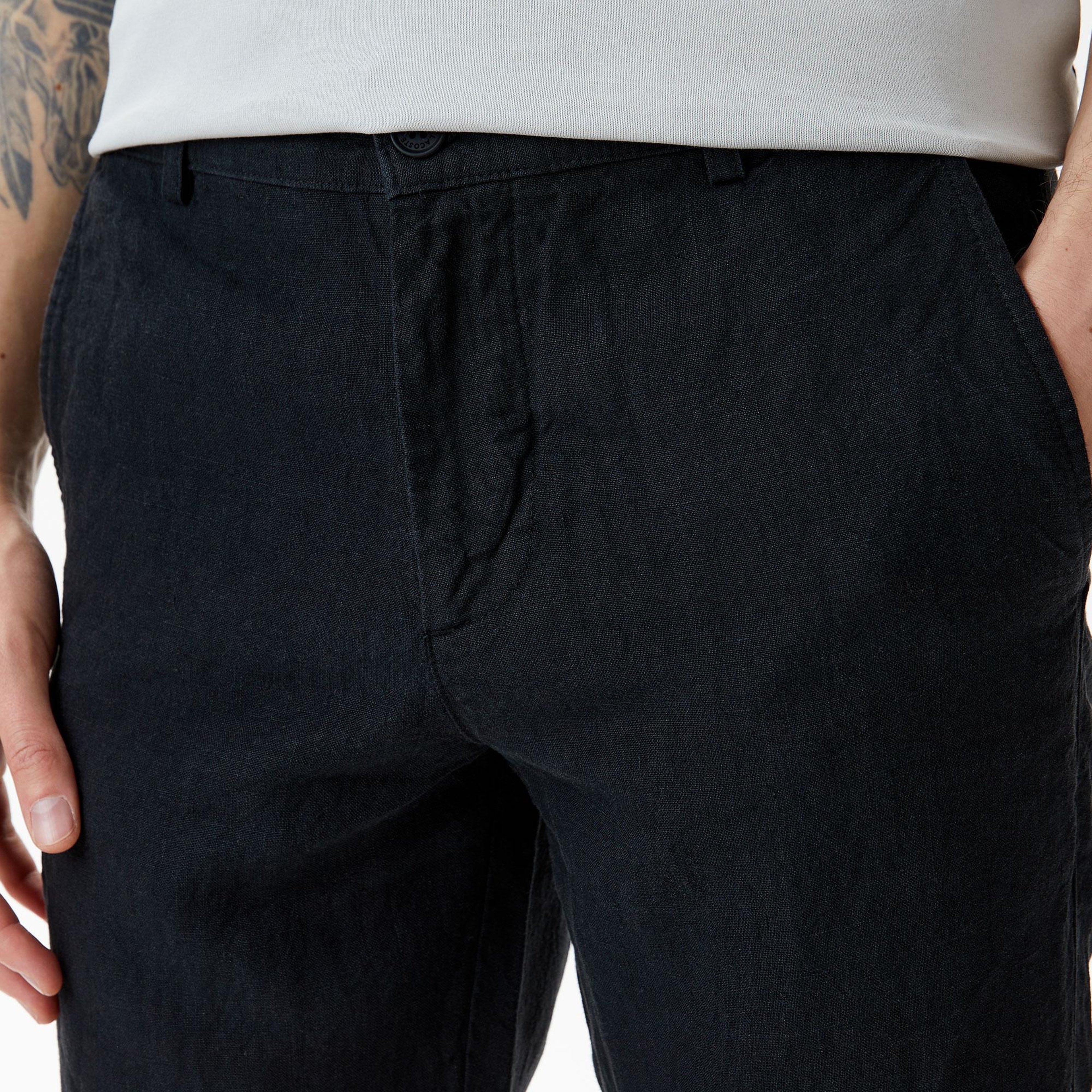Erkek Slim Fit Chino Keten Siyah Pantolon