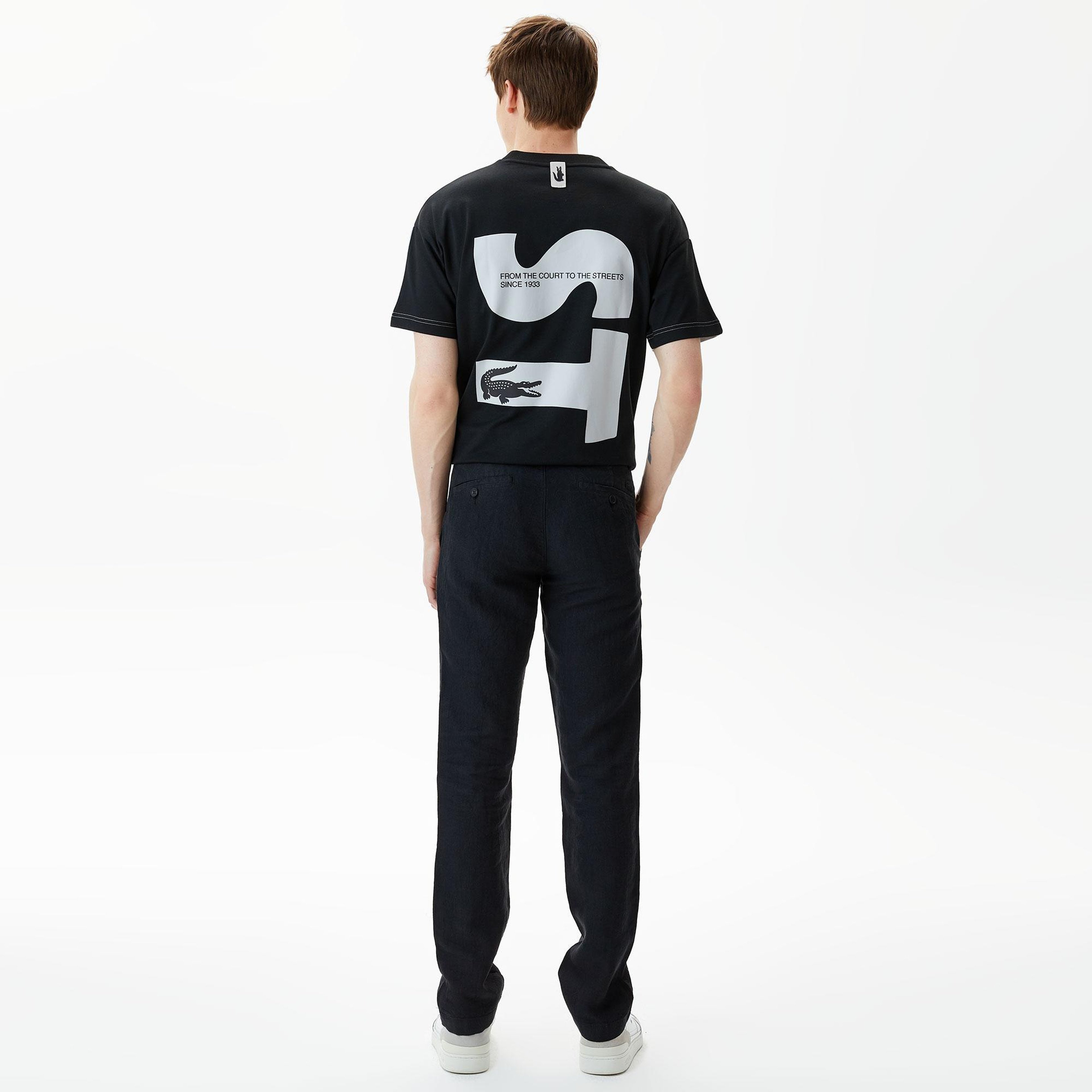 Erkek Slim Fit Chino Keten Siyah Pantolon