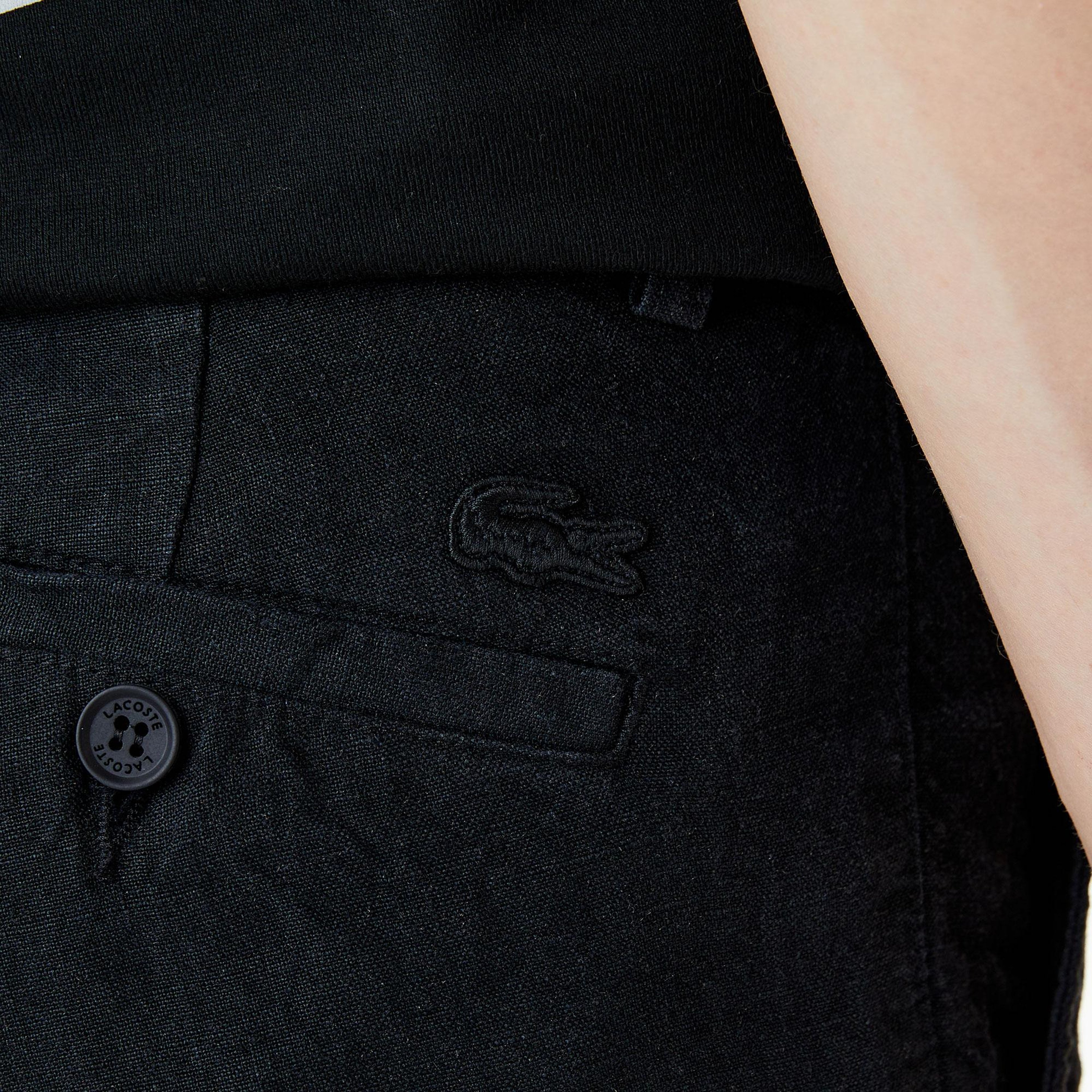 Erkek Slim Fit Chino Keten Siyah Pantolon