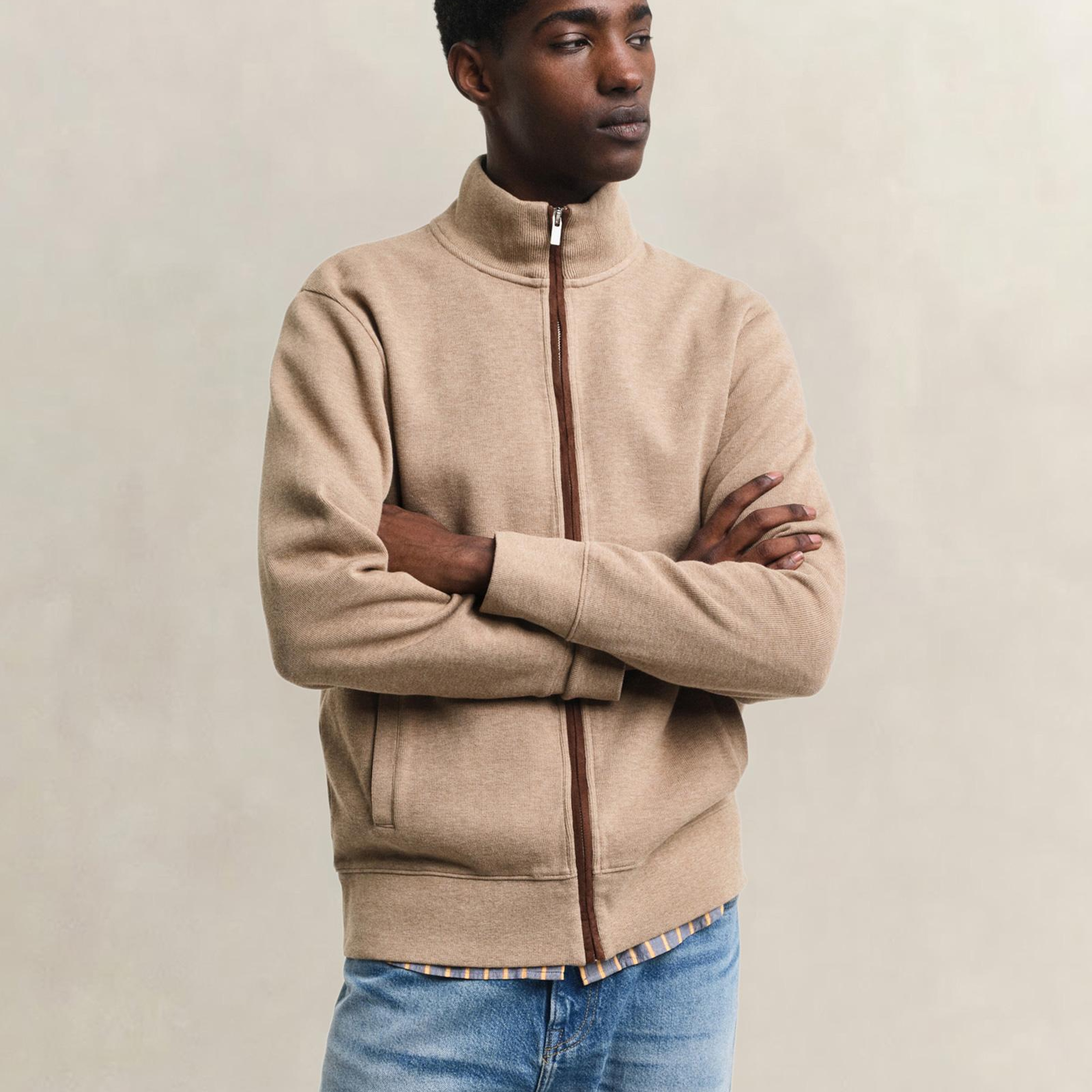 GANT Erkek Bej Regular Fit Fermuarlı Hırka