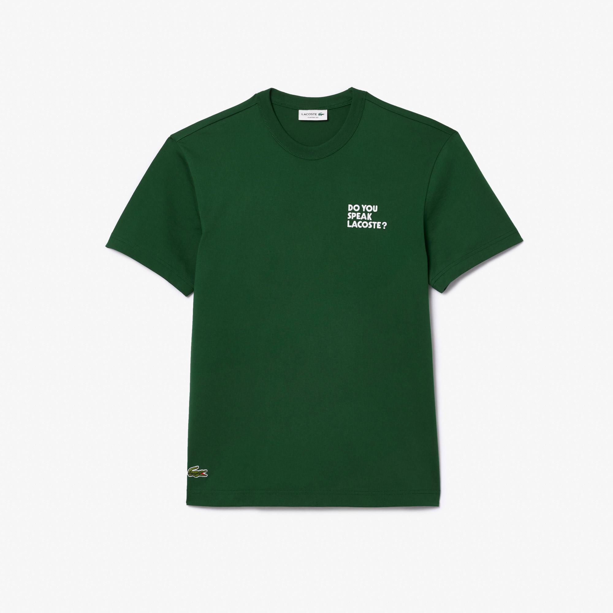 Unisex Classic Fit Bisiklet Yaka Baskılı Yeşil T-Shirt