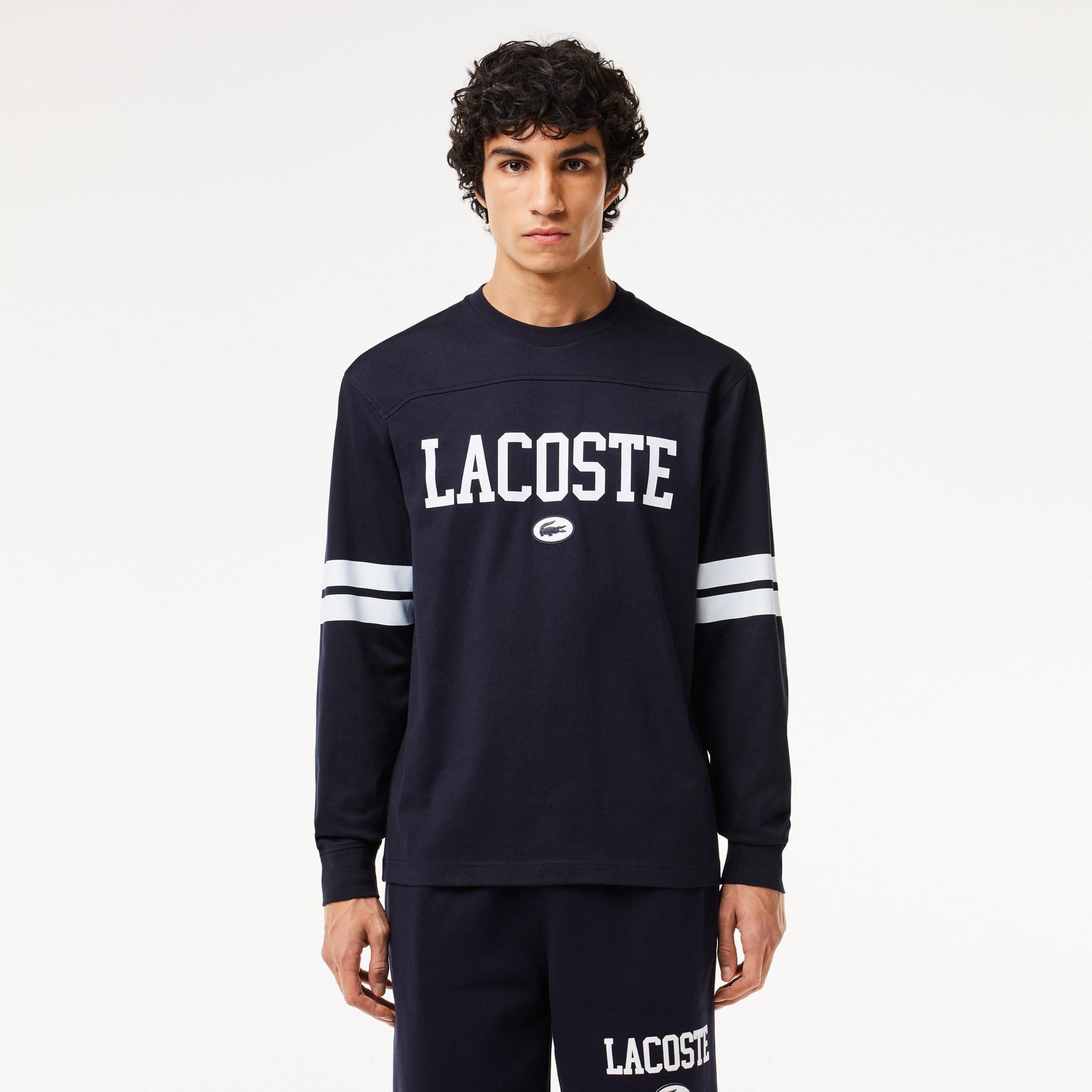 Erkek Classic Fit Uzun Kollu Bisiklet Yaka Baskılı Siyah Sweatshirt