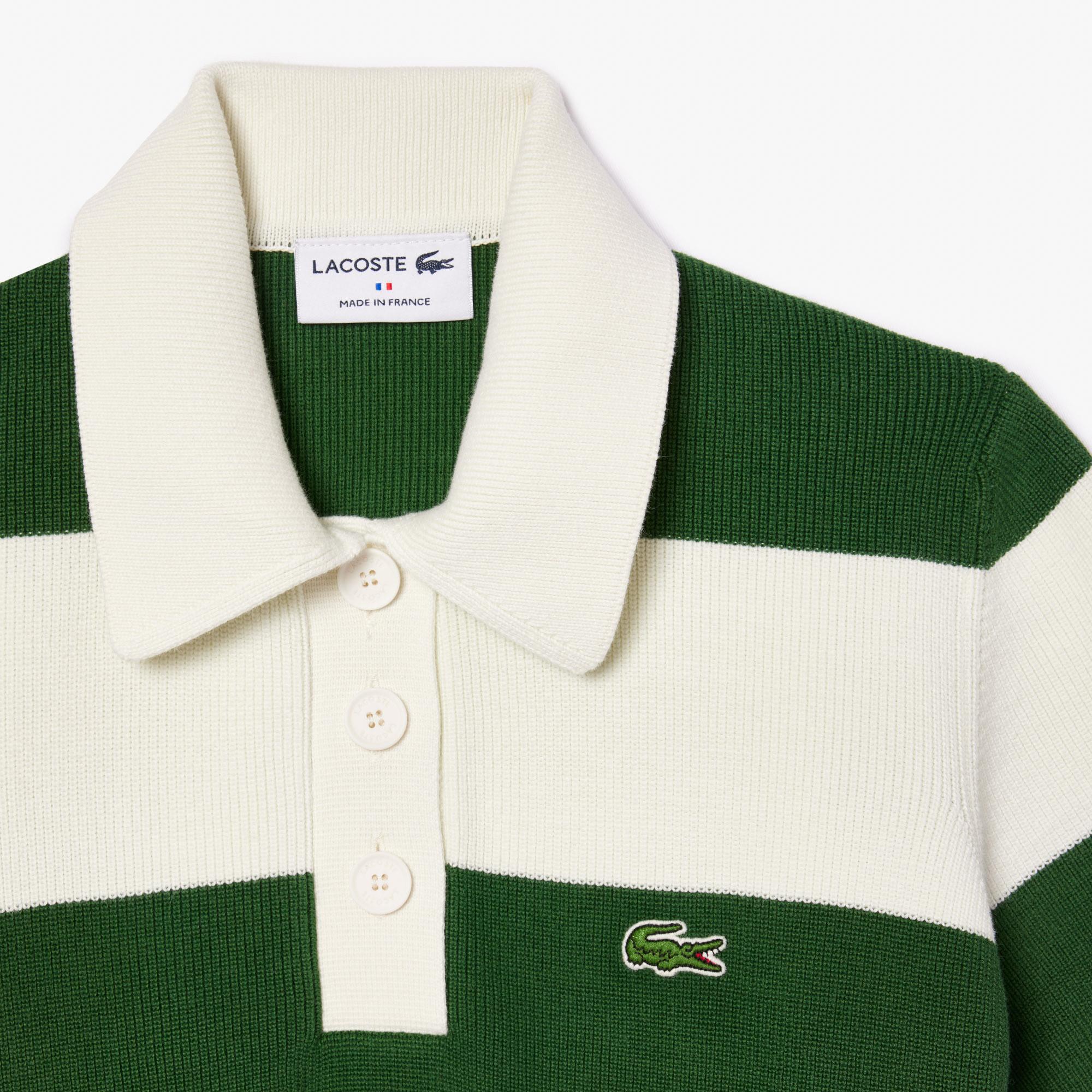 Kadın Slim Fit Polo Yaka Çizgili Beyaz Elbise