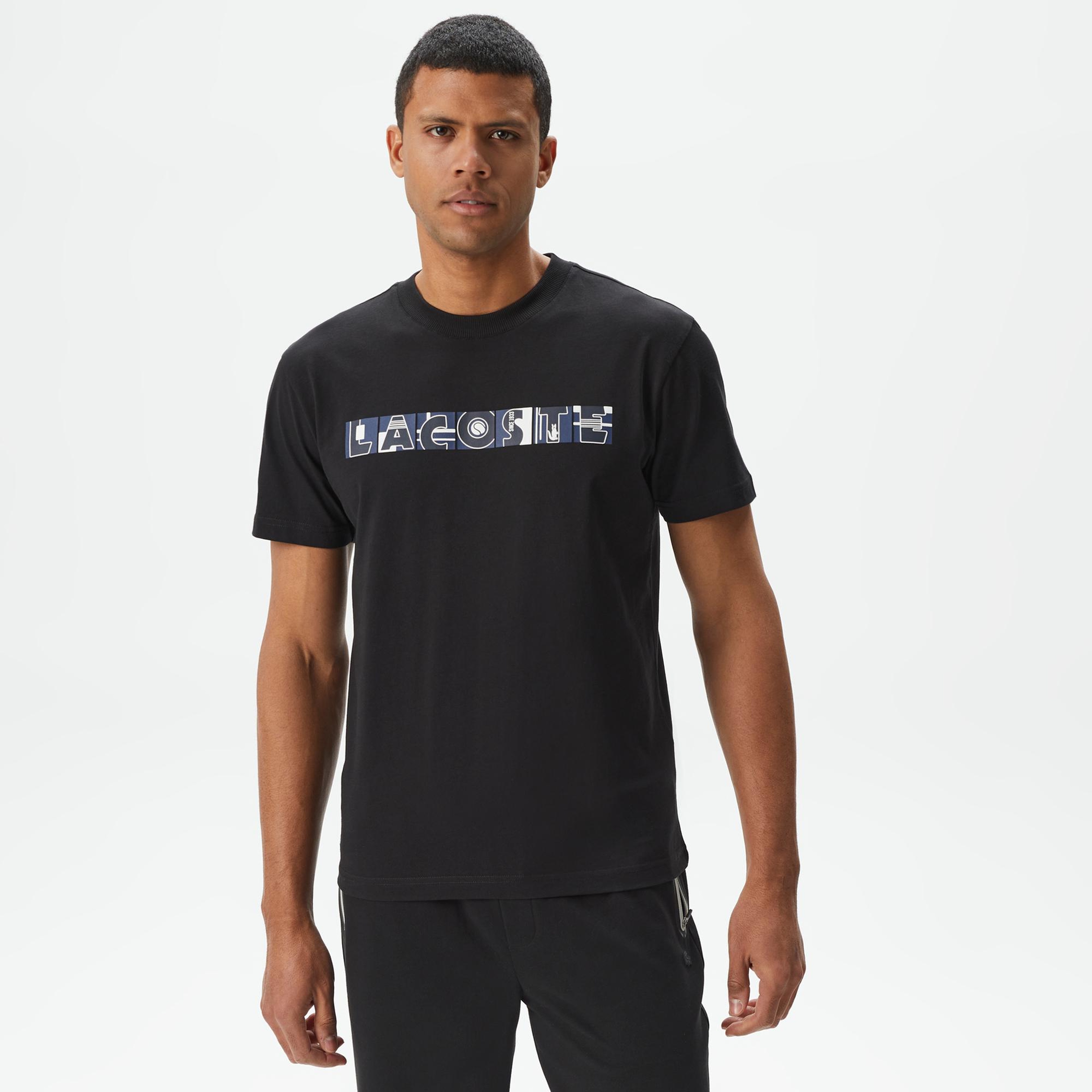 Erkek Relaxed Fit Bisiklet Yaka Baskılı Siyah T-Shirt