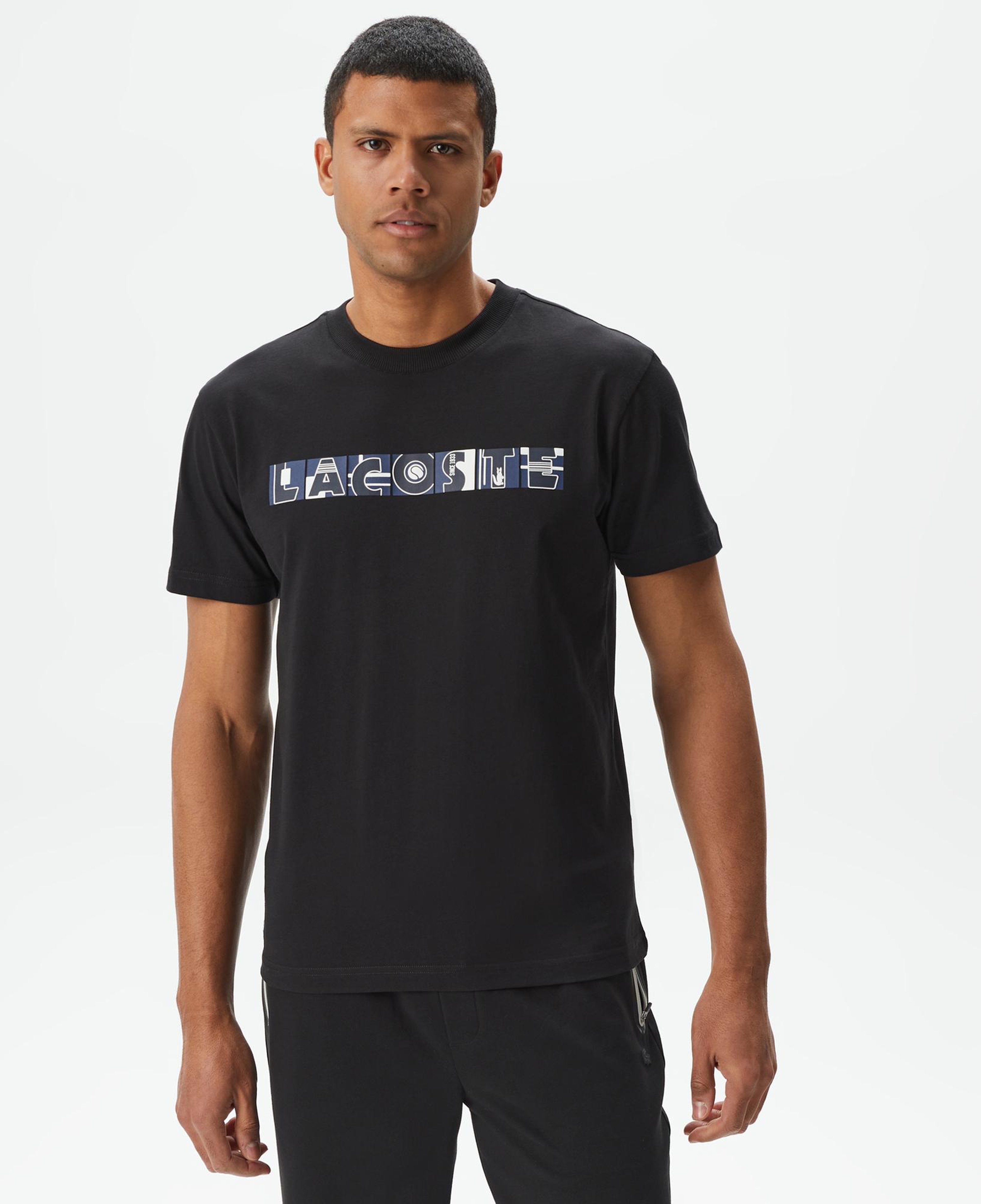 Erkek Relaxed Fit Bisiklet Yaka Baskılı Siyah T-Shirt