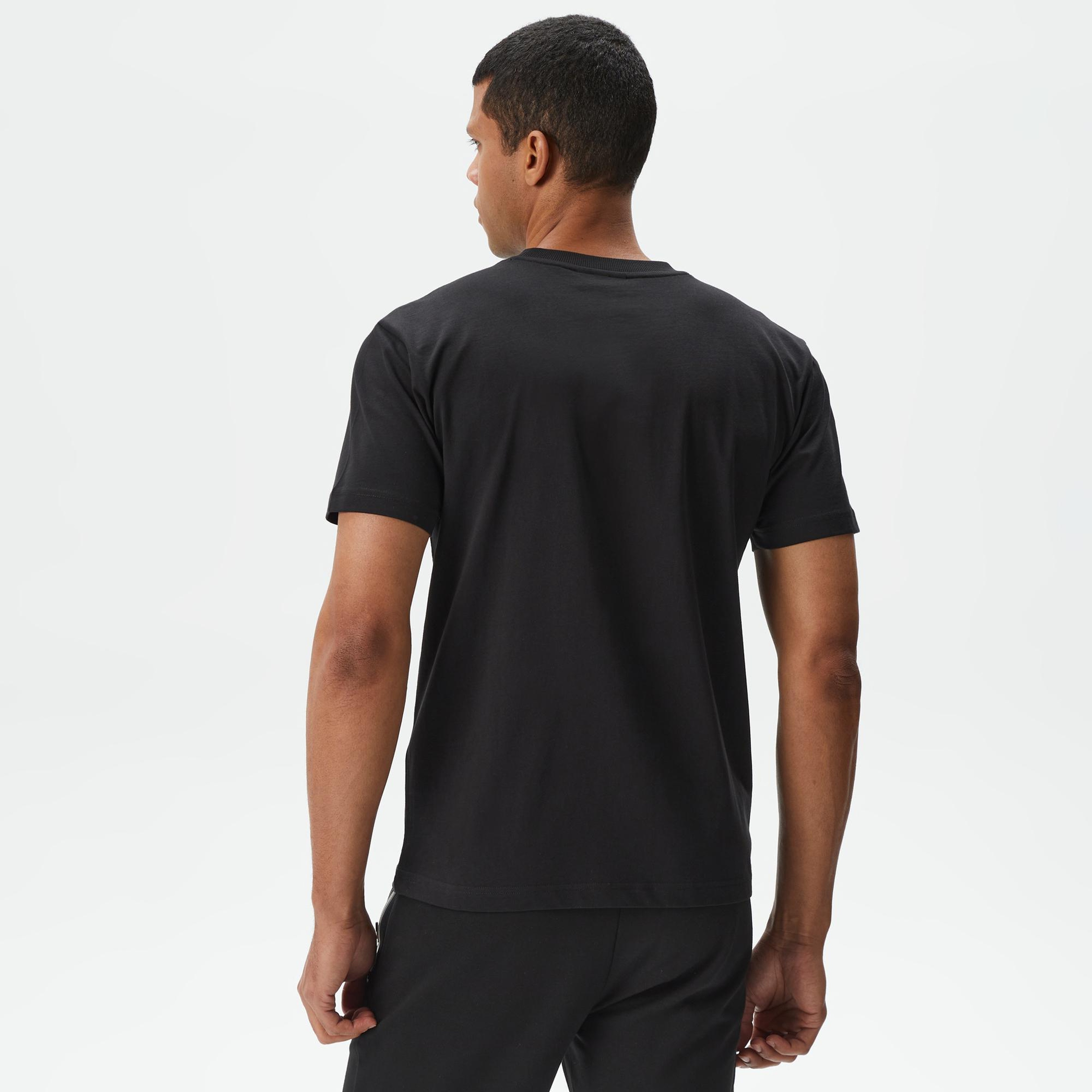 Erkek Relaxed Fit Bisiklet Yaka Baskılı Siyah T-Shirt