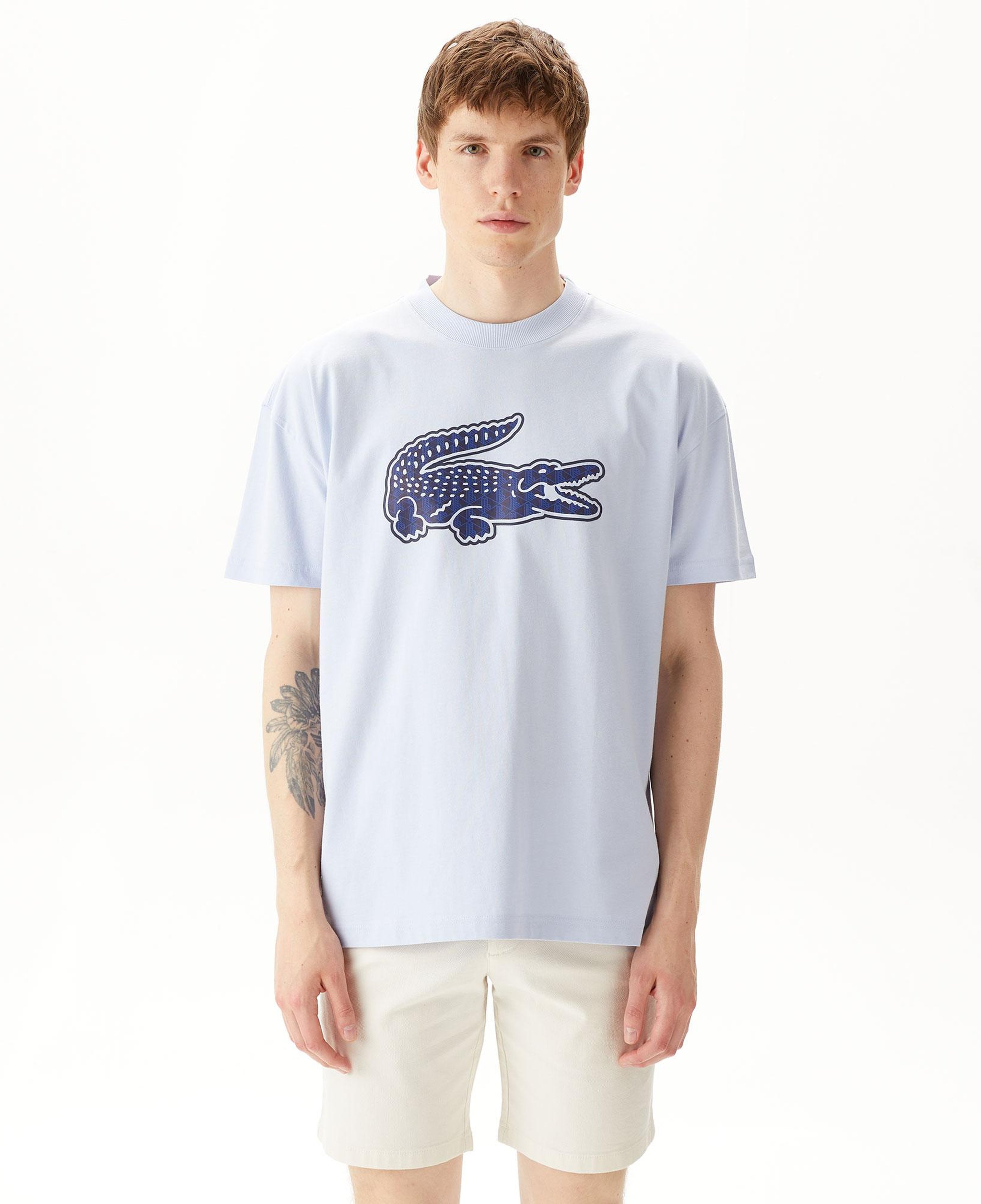 Erkek Relaxed Fit Bisiklet Yaka Baskılı Mavi T-Shirt