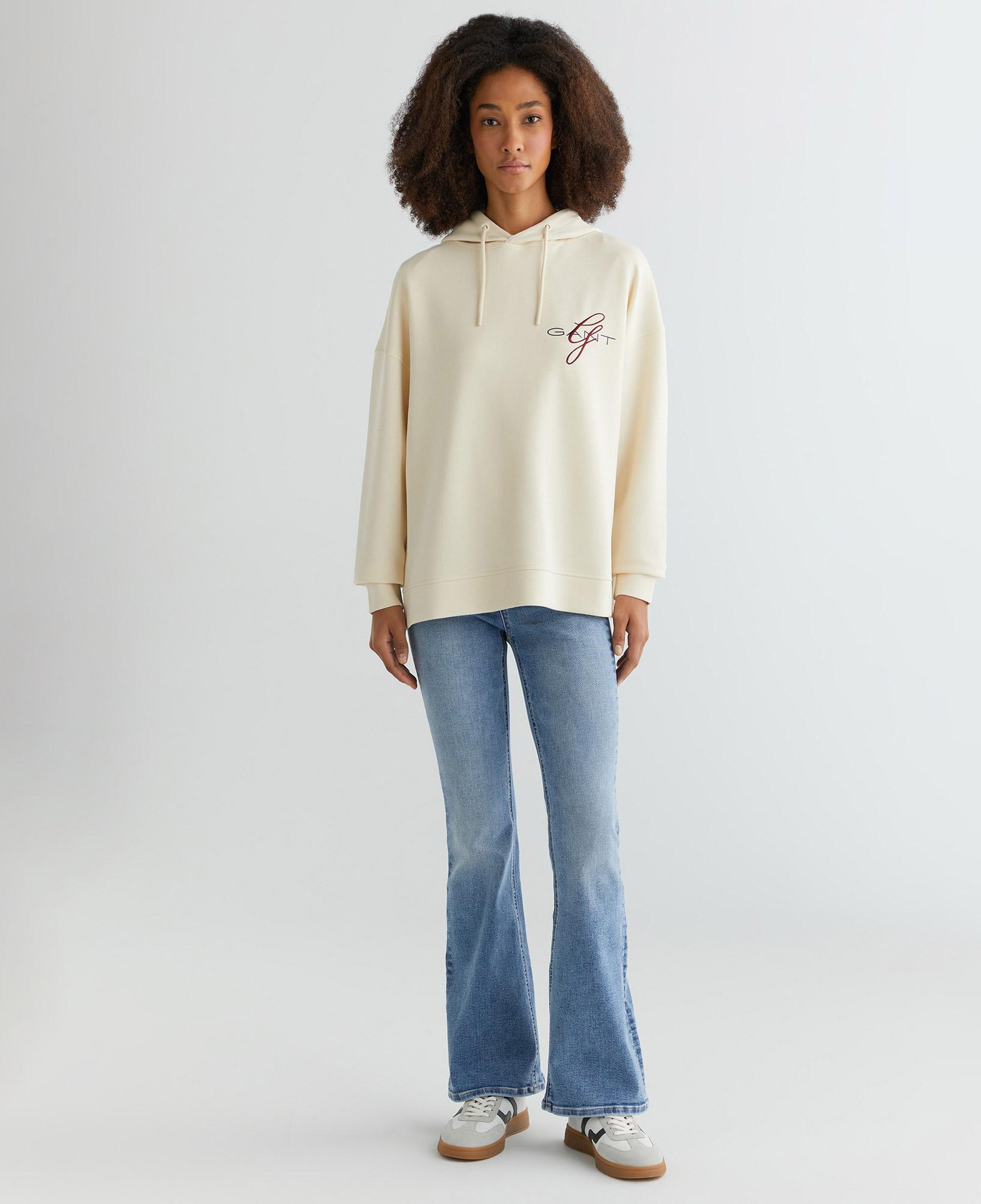 GANT Kadın Krem Oversize Fit Kapüşonlu Logolu Sweatshirt