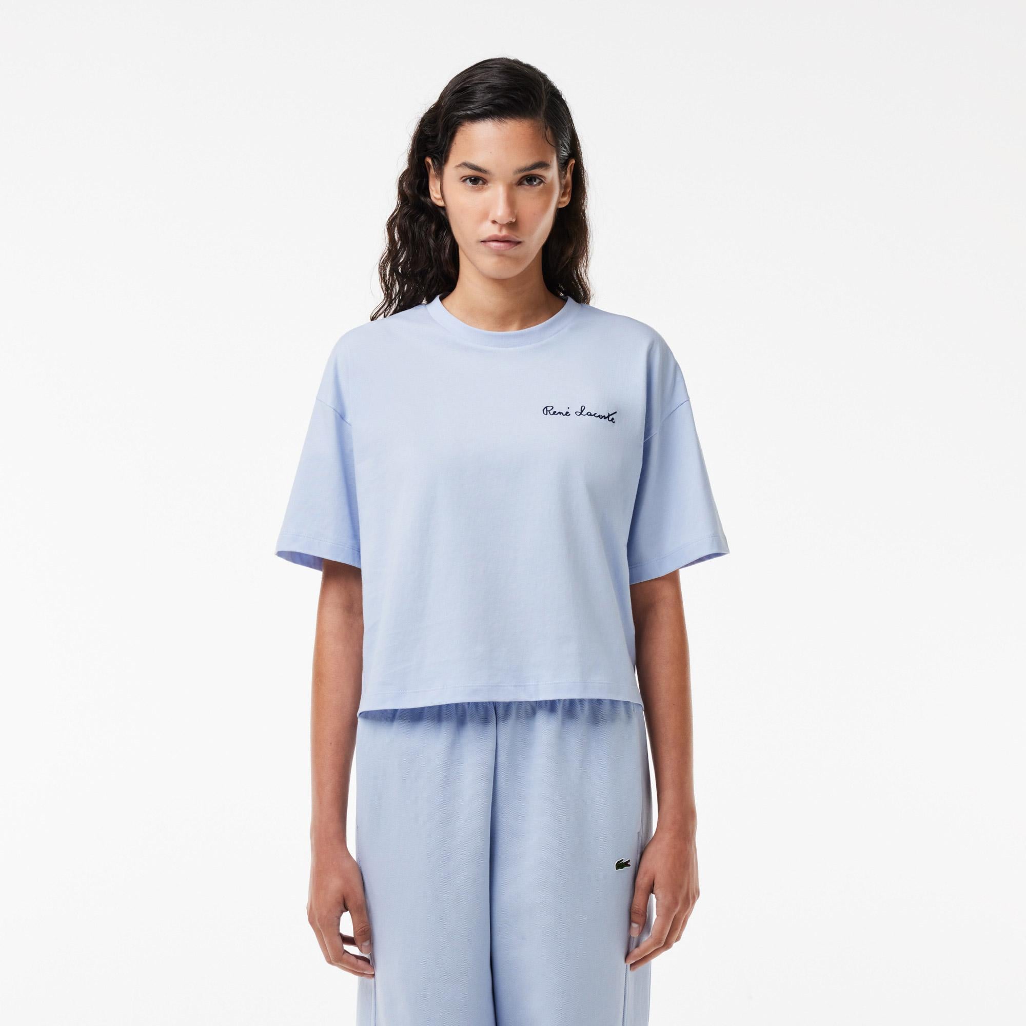 Kadın Relaxed Fit Bisiklet Yaka Mavi T-Shirt