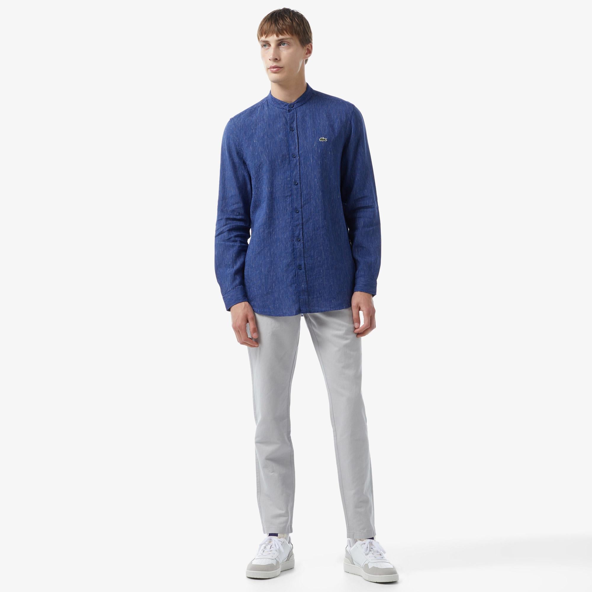 Erkek Regular Fit Lacivert Keten Karışımlı Gömlek