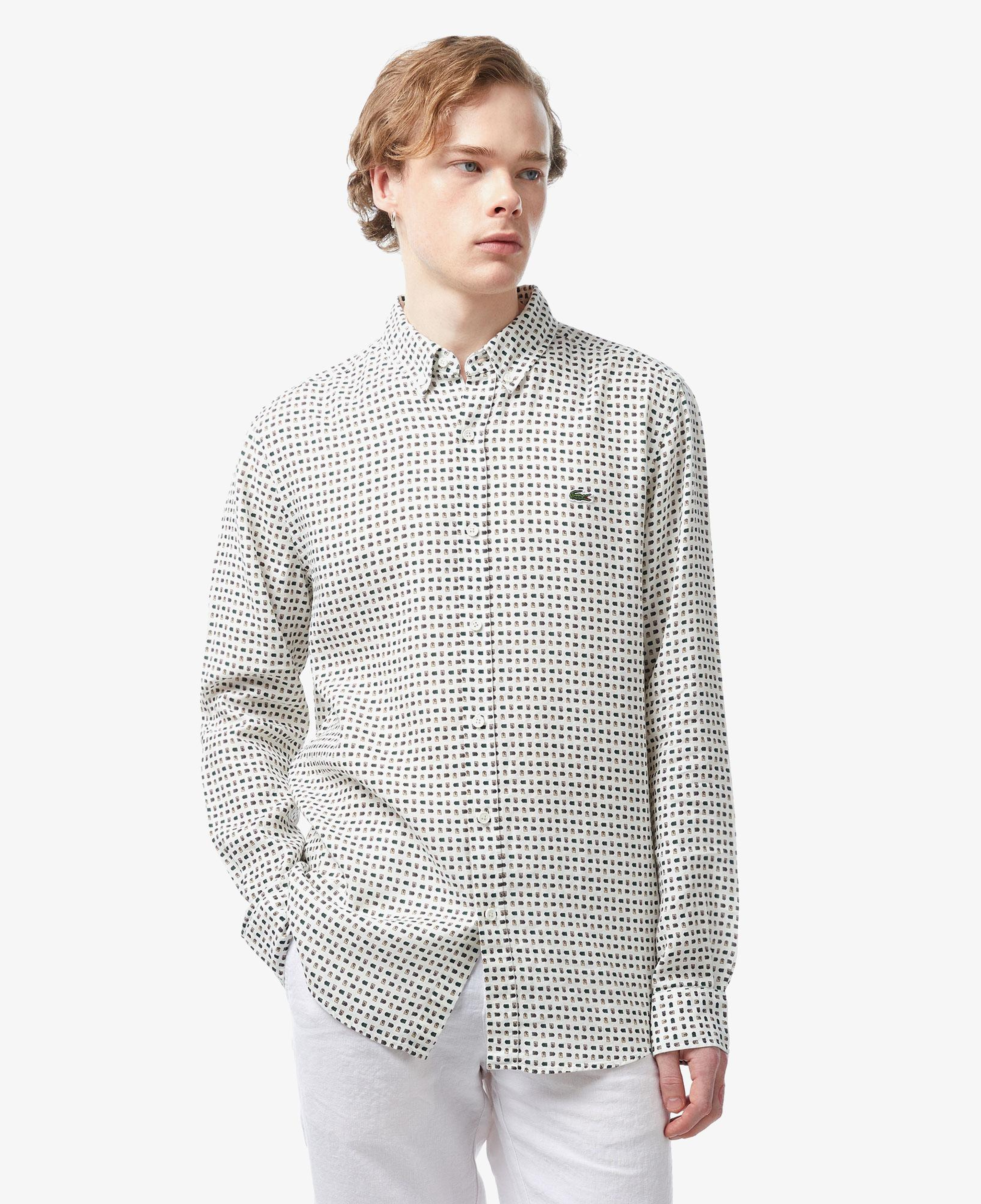Erkek Slim Fit Düğmeli Yaka Desenli Bej Gömlek