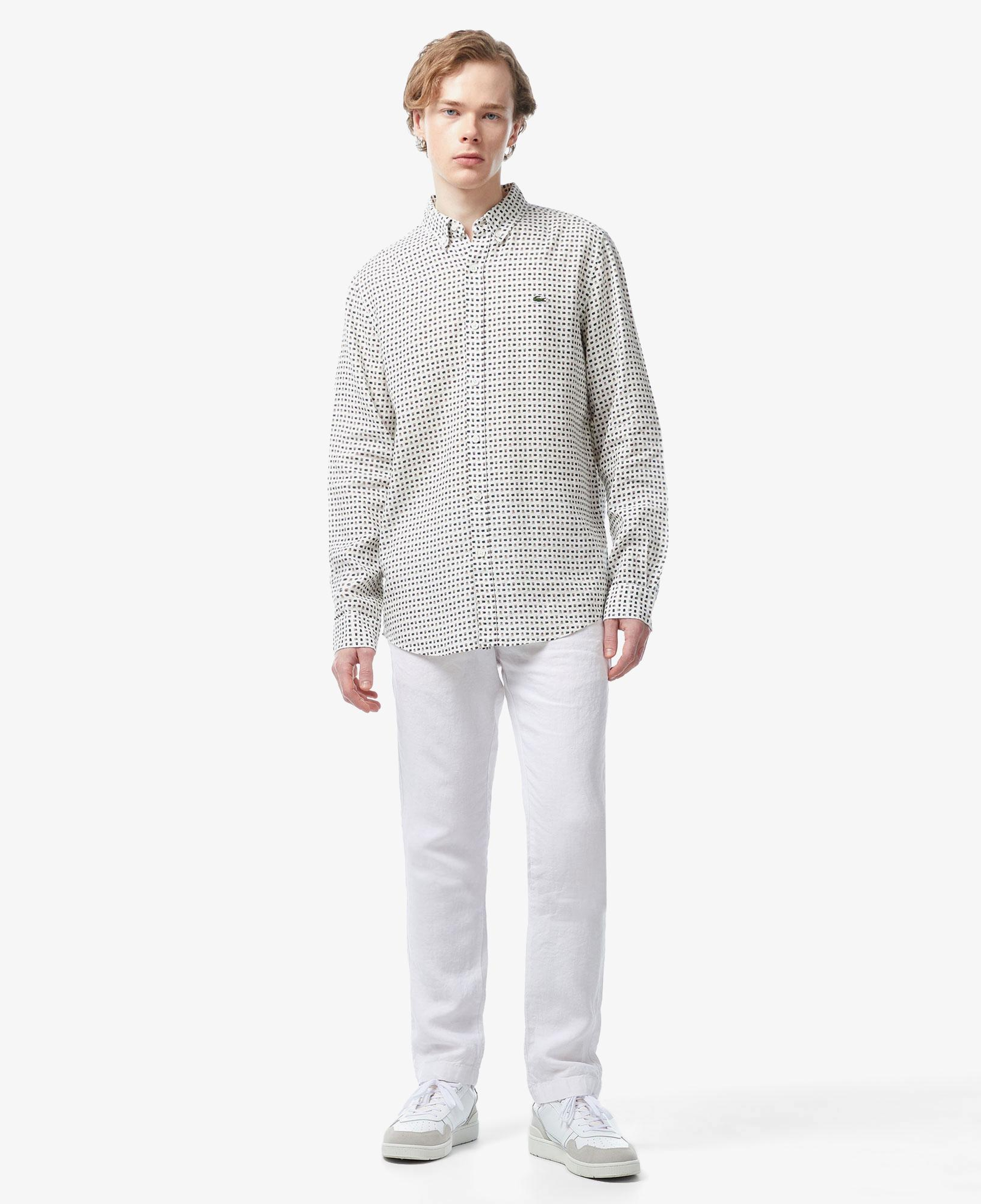 Erkek Slim Fit Düğmeli Yaka Desenli Bej Gömlek