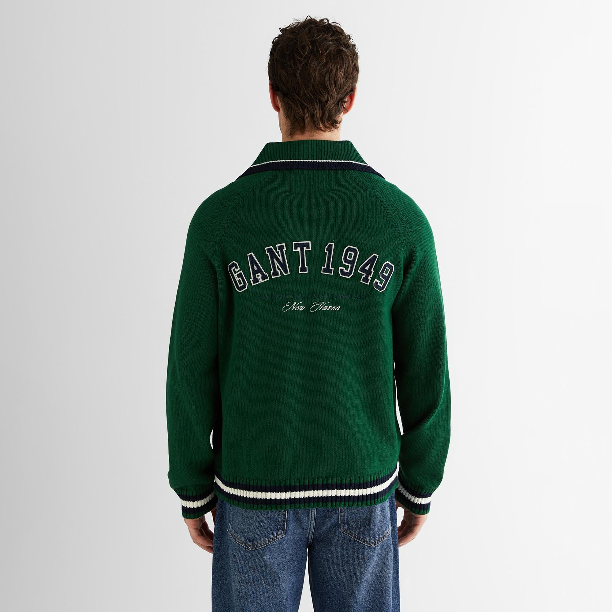 GANT Erkek Yeşil Relaxed Fit Fermuarlı Hırka