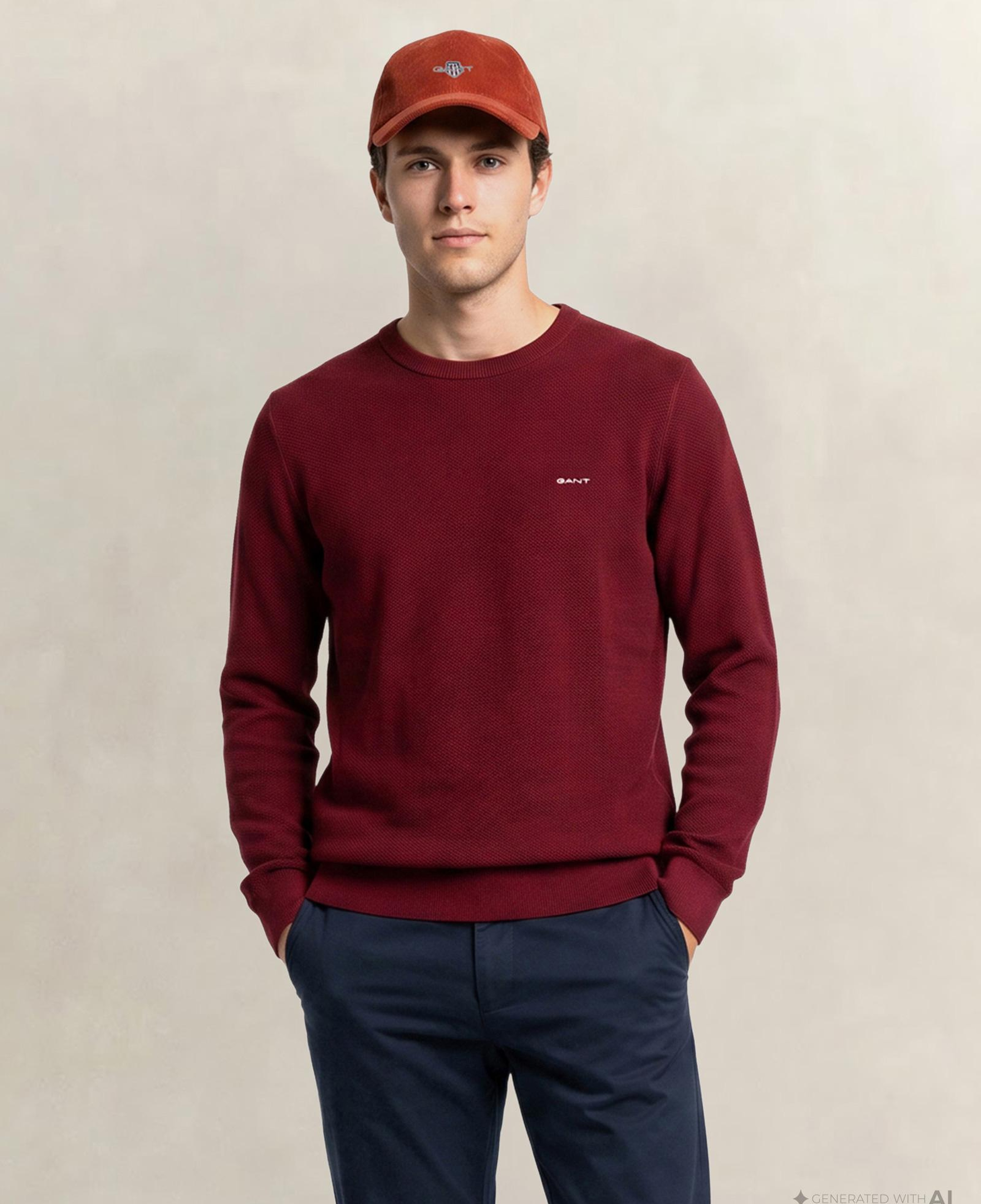 GANT Erkek Bordo Regular Fit Bisiklet Yaka Kazak