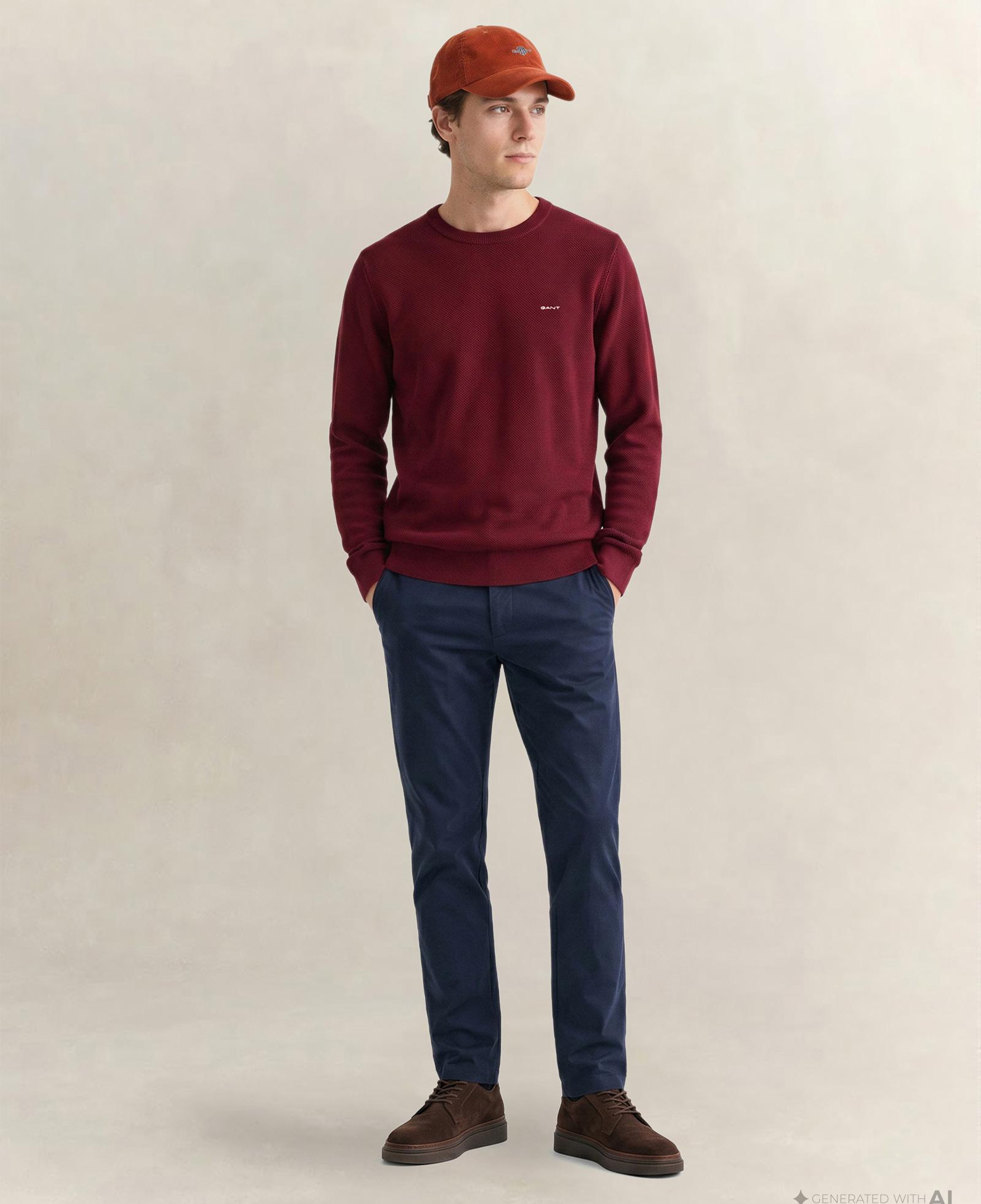 GANT Erkek Bordo Regular Fit Bisiklet Yaka Kazak