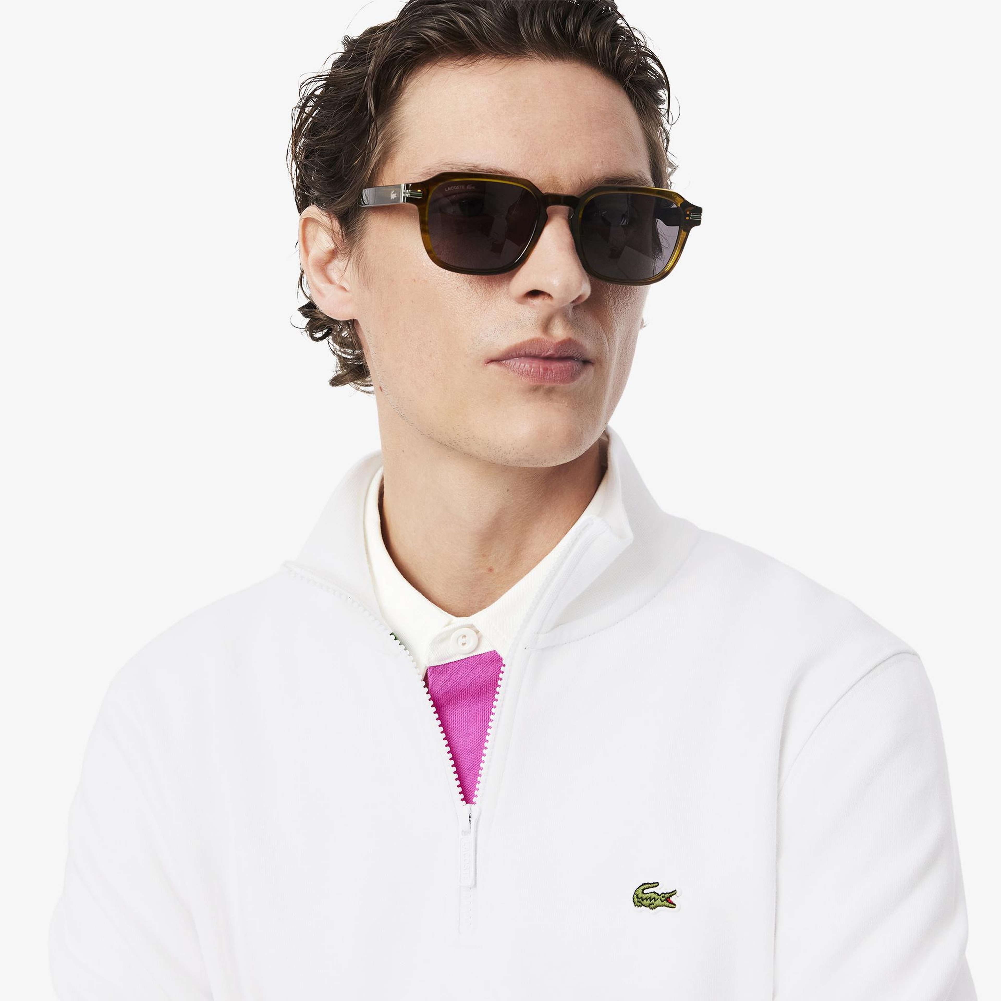 Erkek Classic Fit Yarım Fermuarlı Beyaz Sweatshirt
