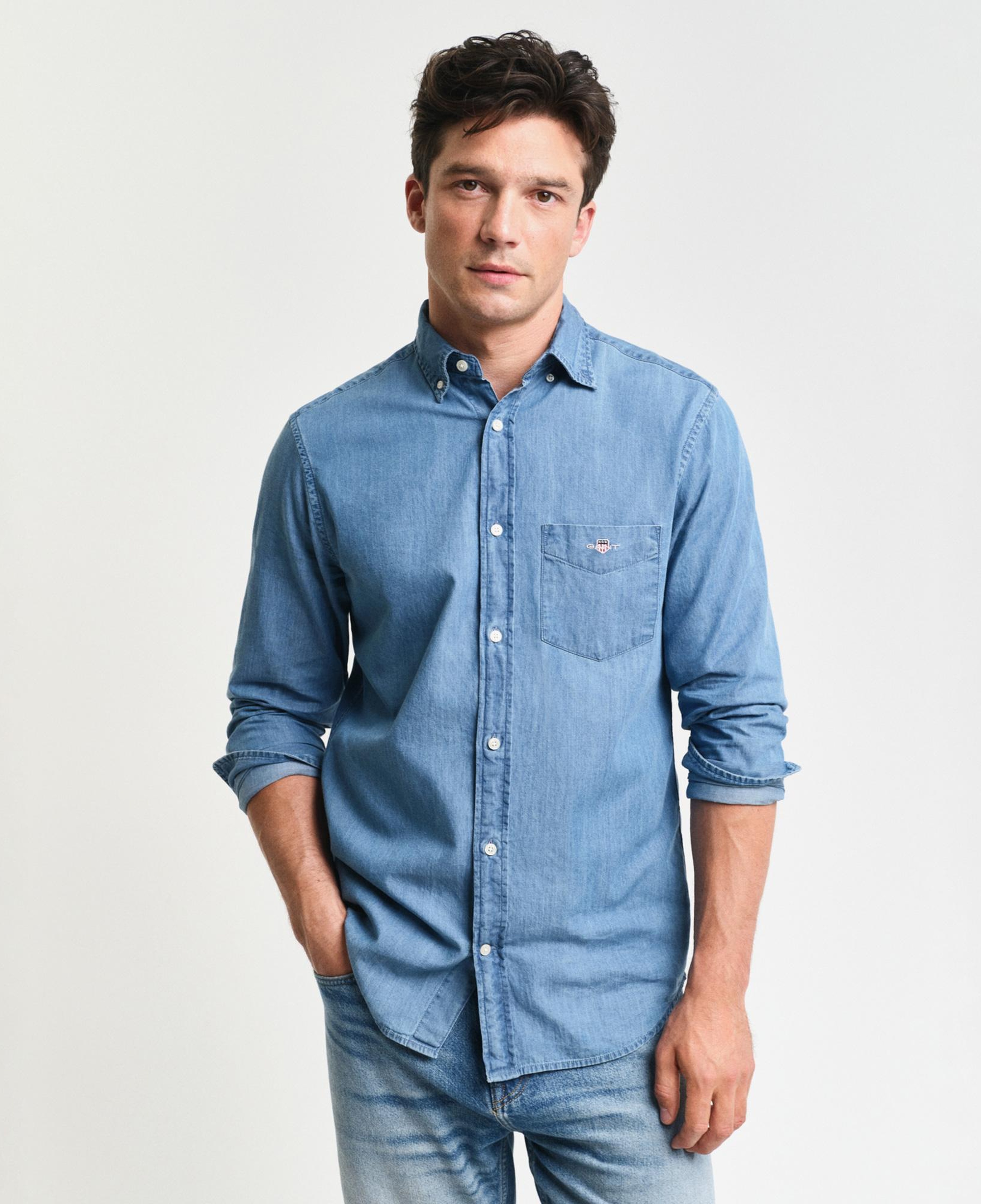 GANT Erkek Mavi Regular Fit Düğmeli Yaka Gömlek