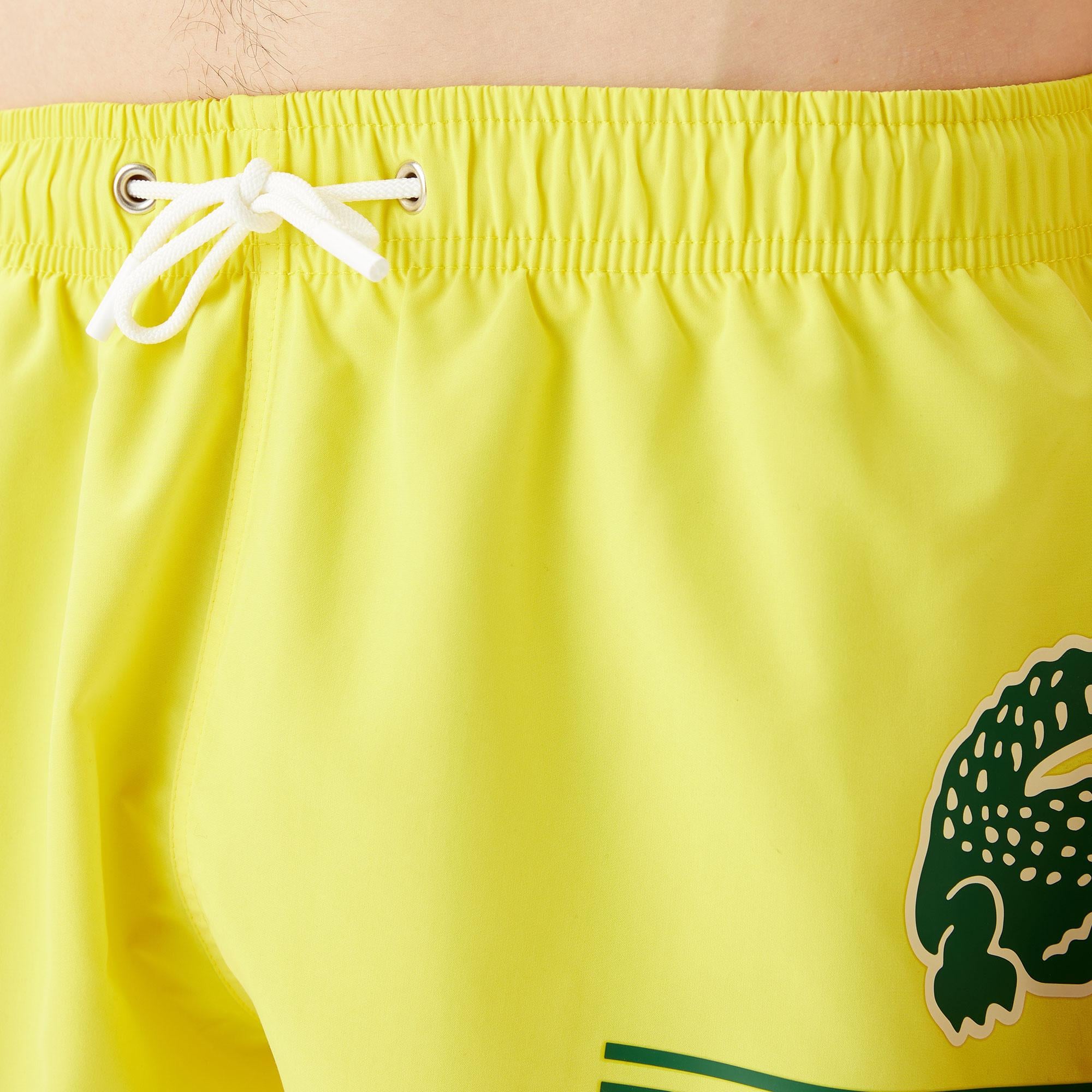 Lacoste Baskılı Erkek Sarı Deniz Şortu