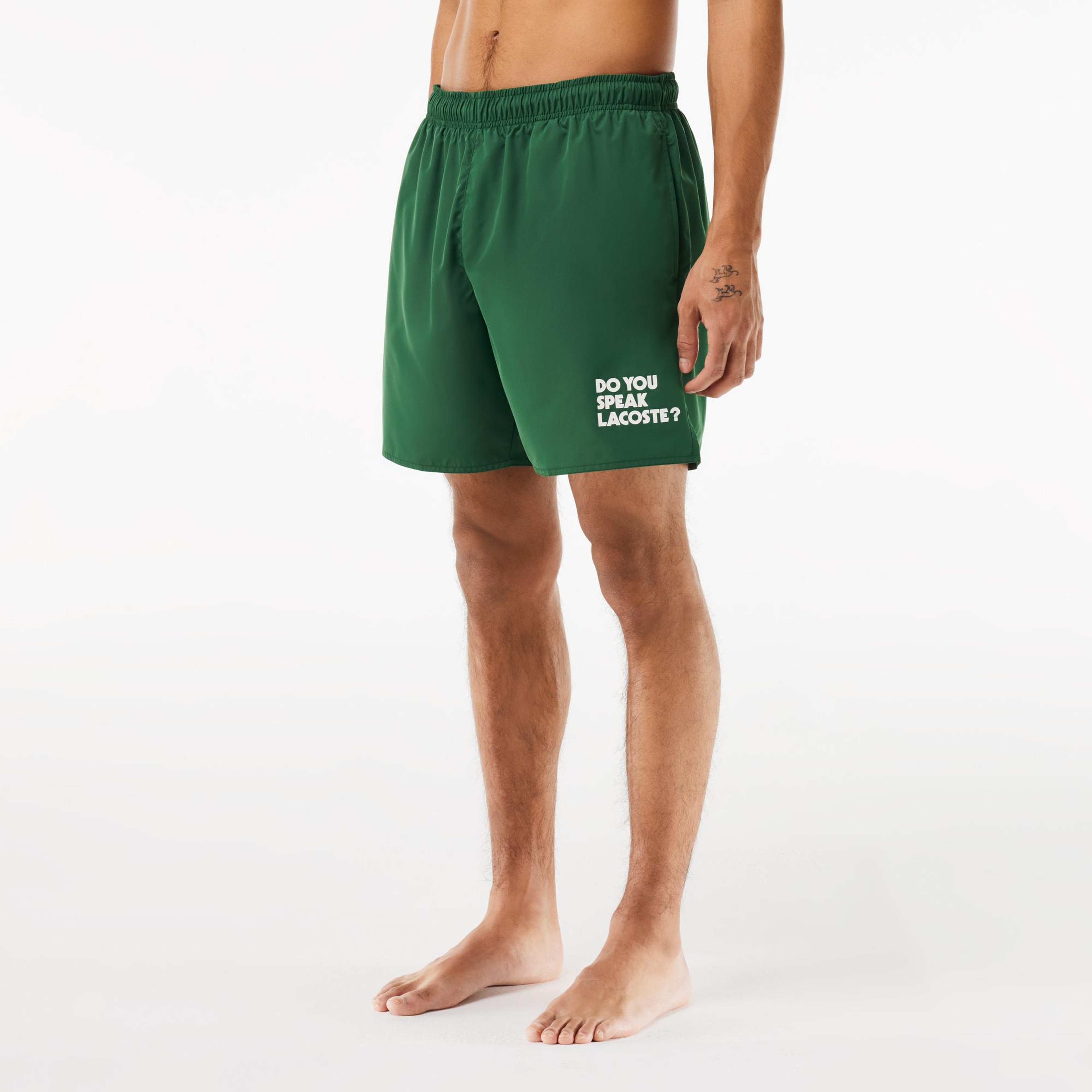 Lacoste Erkek Baskılı Yeşil Deniz Şortu