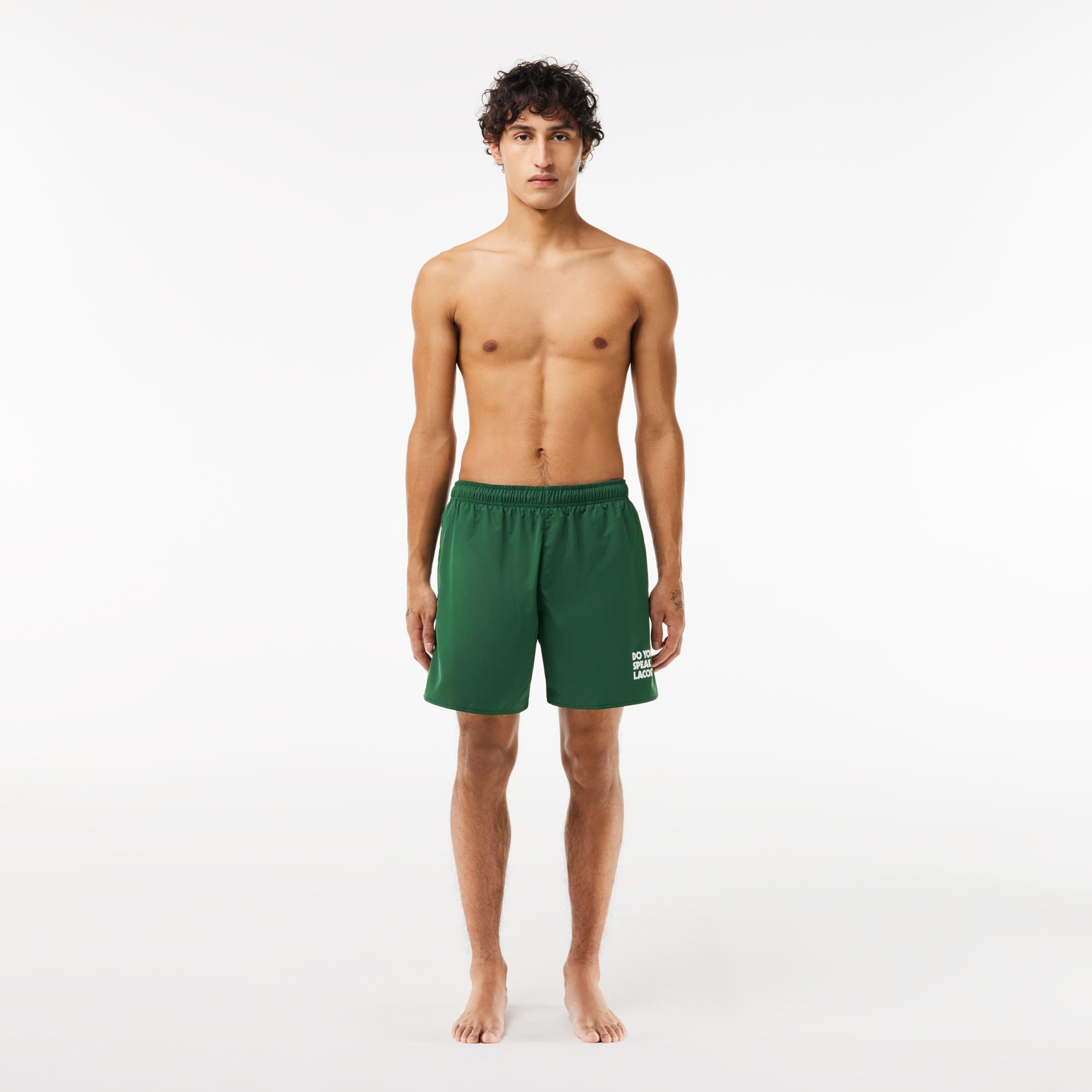 Lacoste Erkek Baskılı Yeşil Deniz Şortu