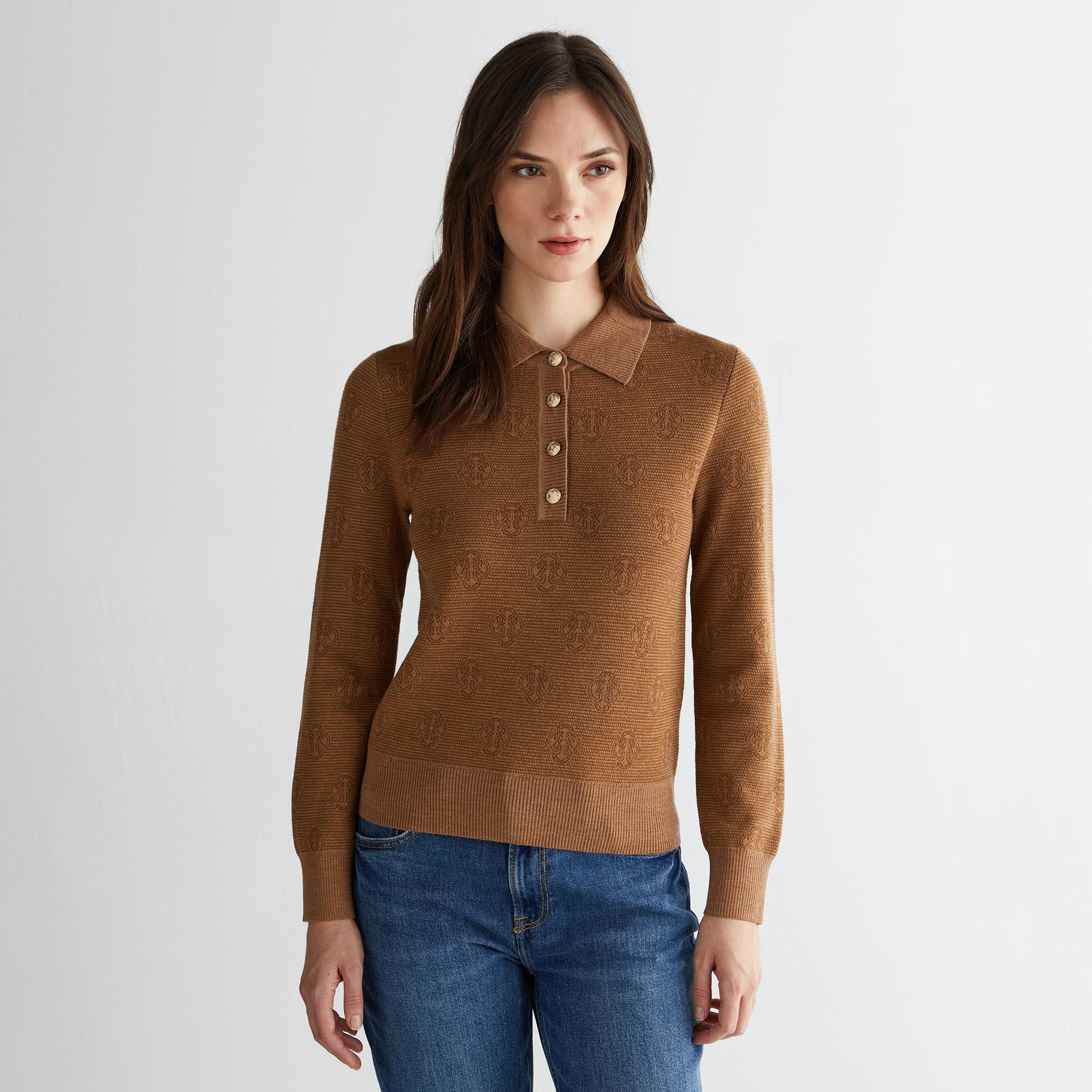 GANT Kadın Kahverengi Regular Fit Polo Yaka Triko