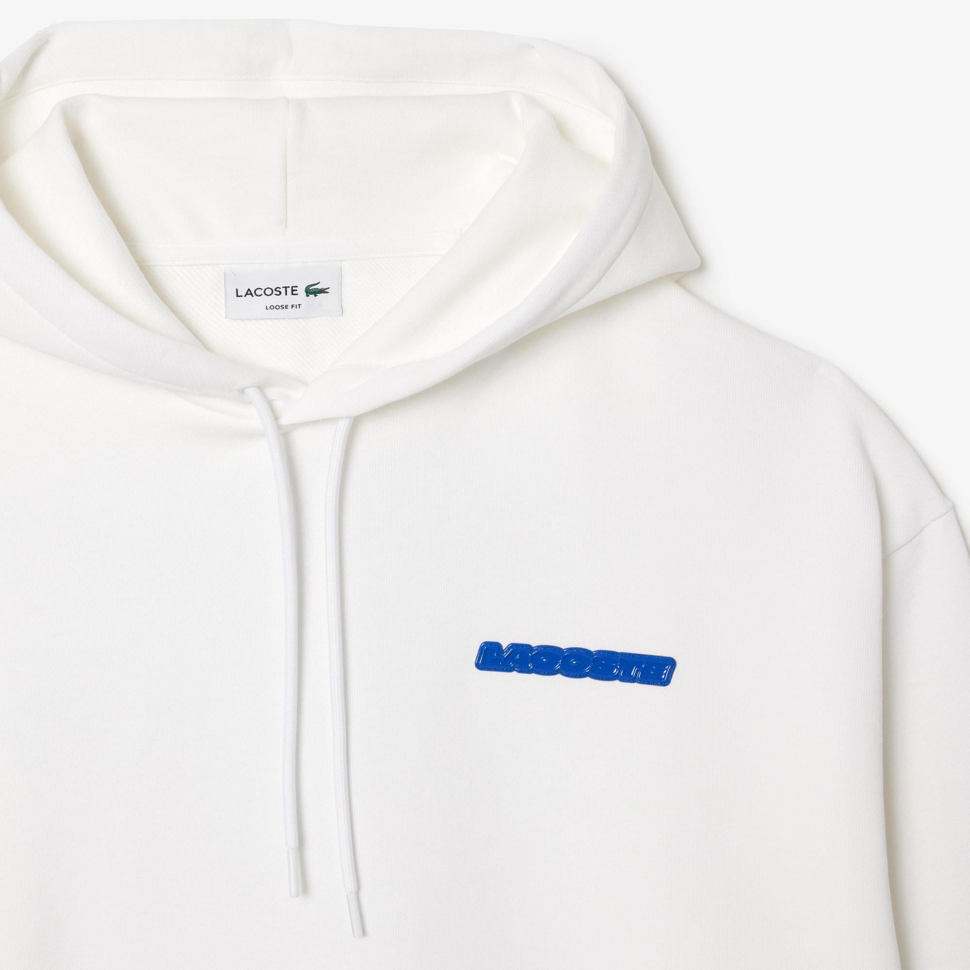 Erkek Loose Fit Kapüşonlu Baskılı Beyaz Sweatshirt