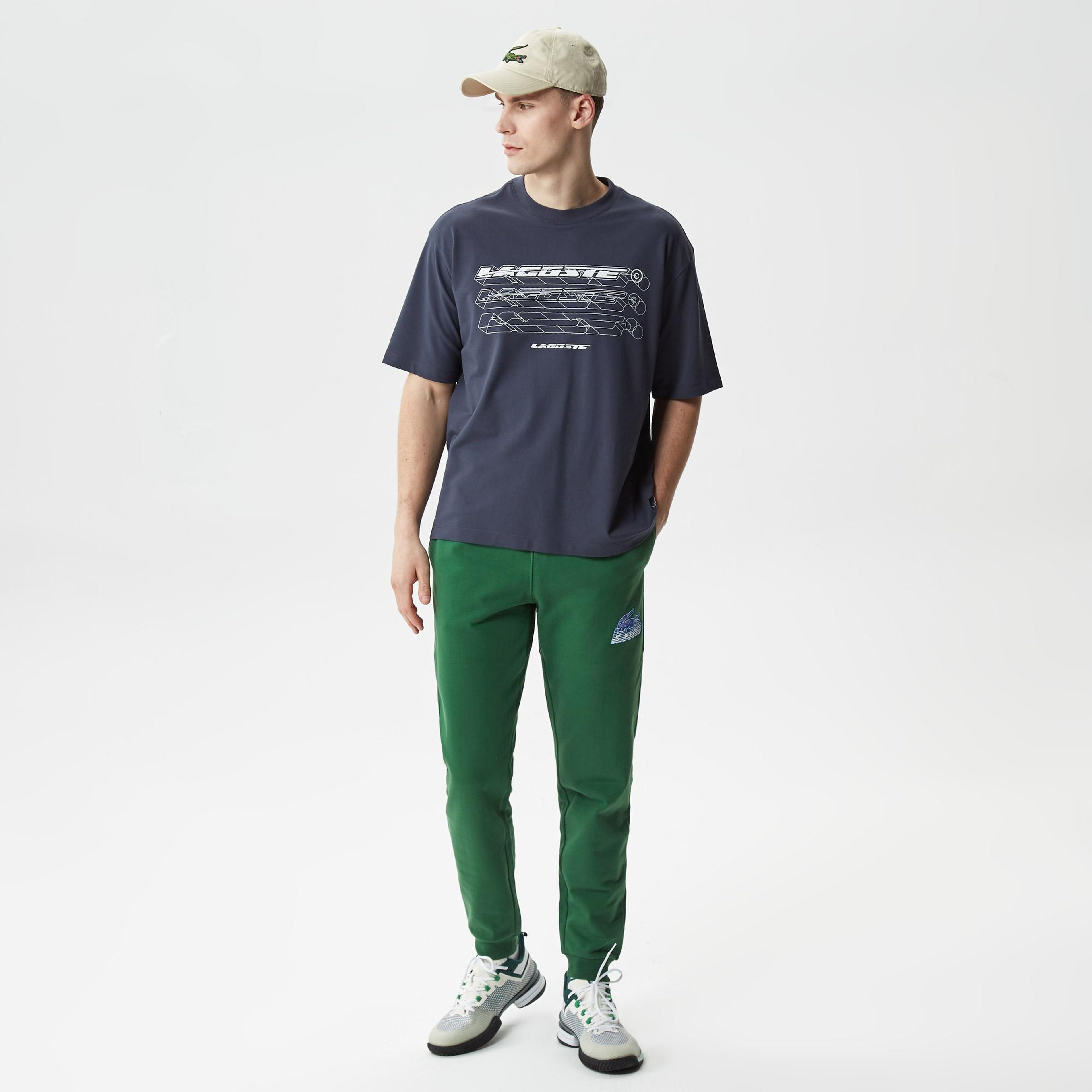 Erkek Loose Fit Bisiklet Yaka Organik Pamuk Baskılı Lacivert T-Shirt