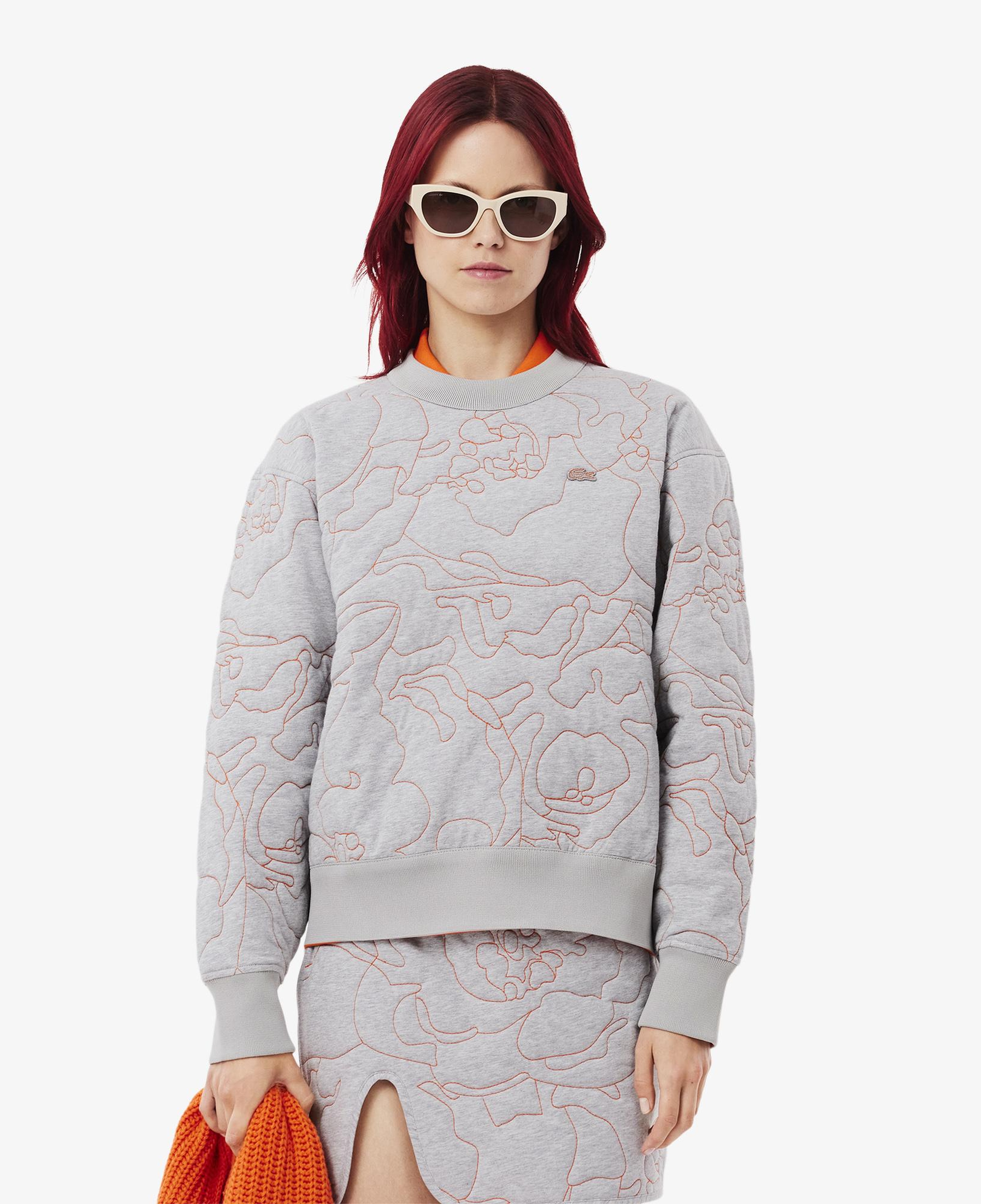Kadın Oversize Fit Bisiklet Yaka Çift Taraflı Desenli Gri Sweatshirt