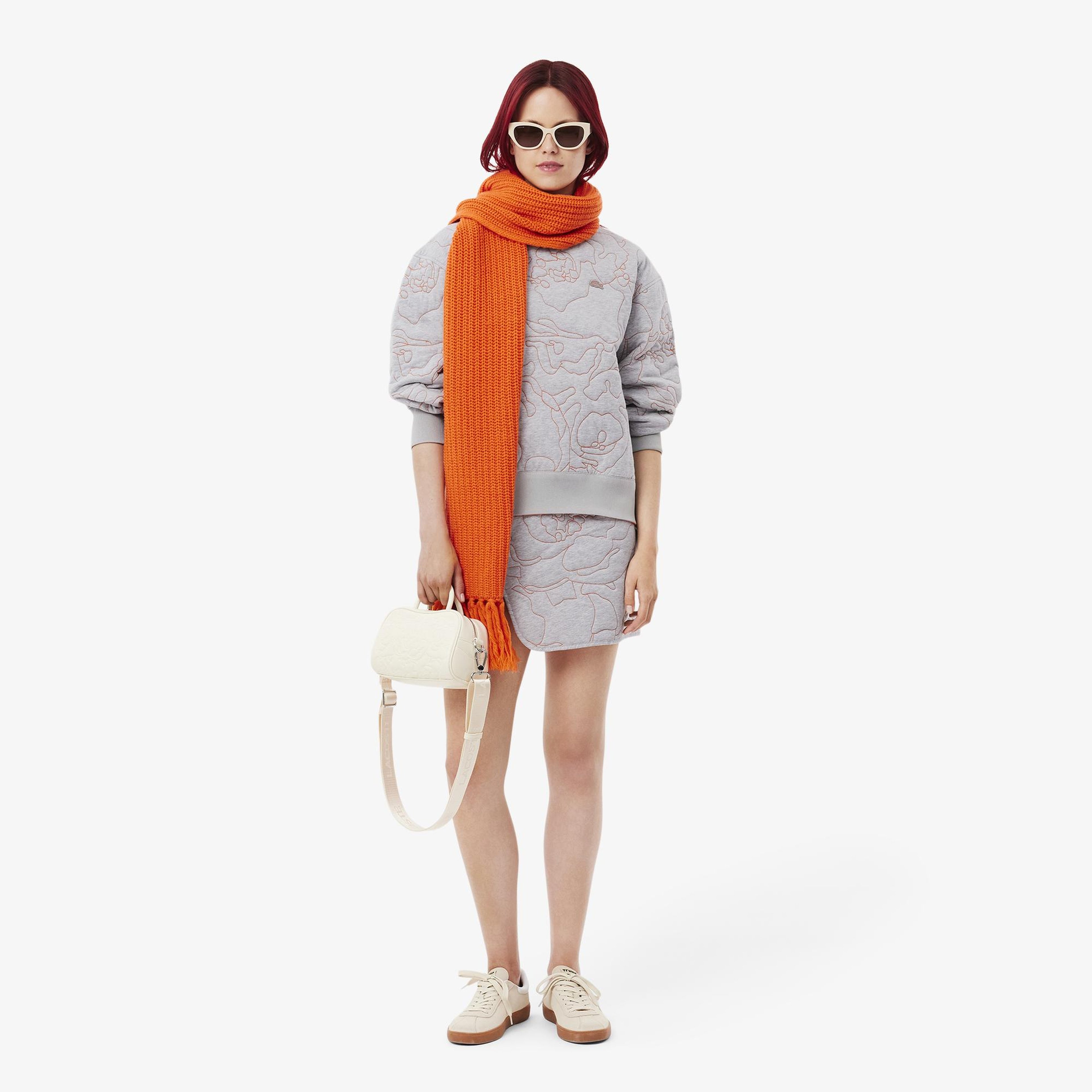 Kadın Oversize Fit Bisiklet Yaka Çift Taraflı Desenli Gri Sweatshirt