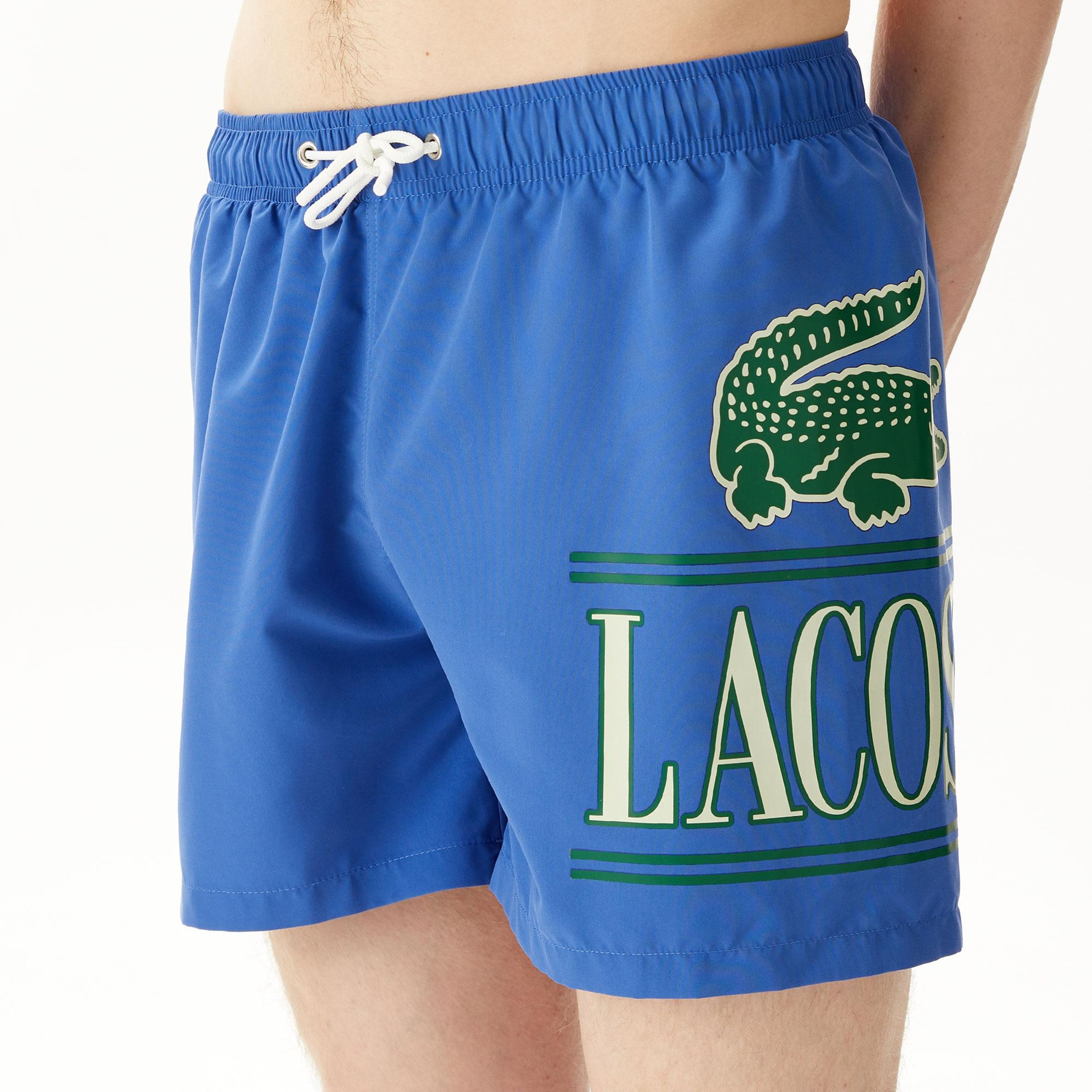 Lacoste Baskılı Erkek Mavi Deniz Şortu